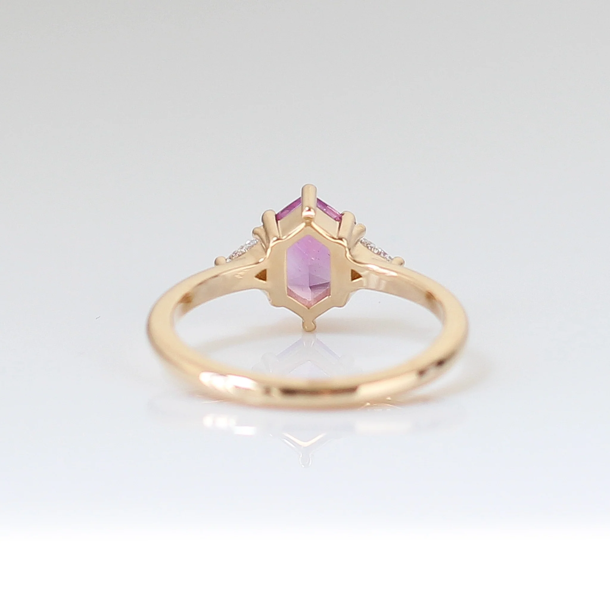 Pink Hexagon Sapphire Engagement Ring - Image 4