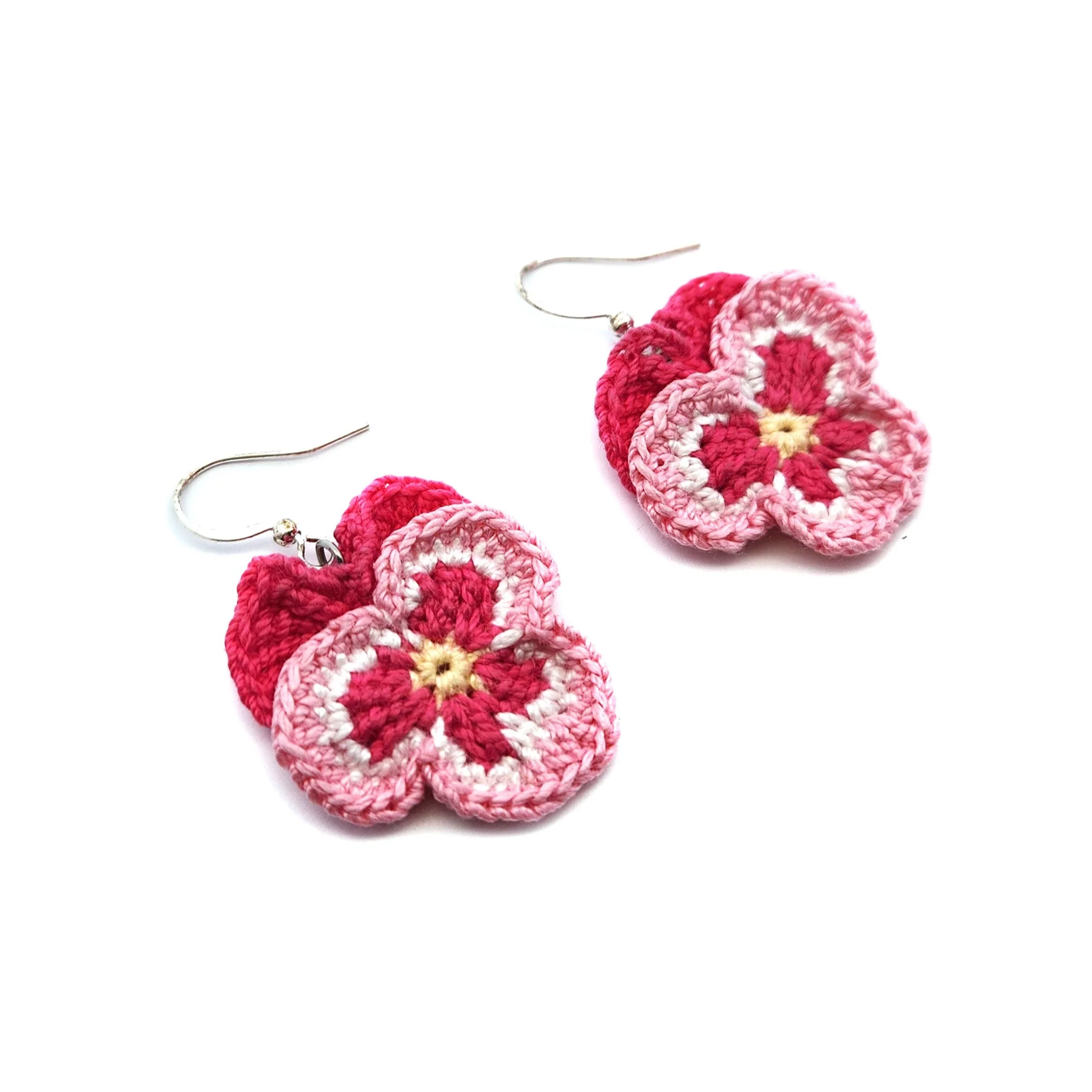 Pink Pansies Embroidery Earrings