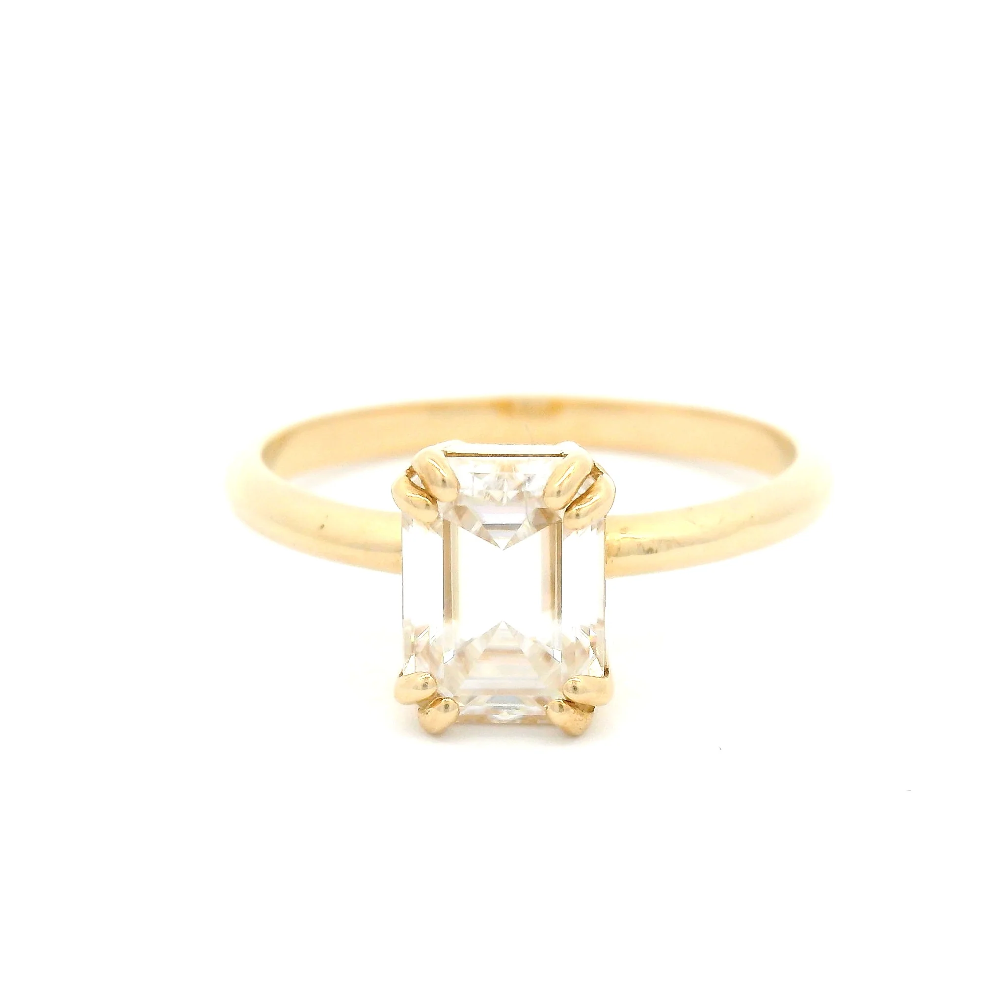 Vittoria - 14k Yellow Solitaire set with 1.4ct Emerald Cut Moissanite