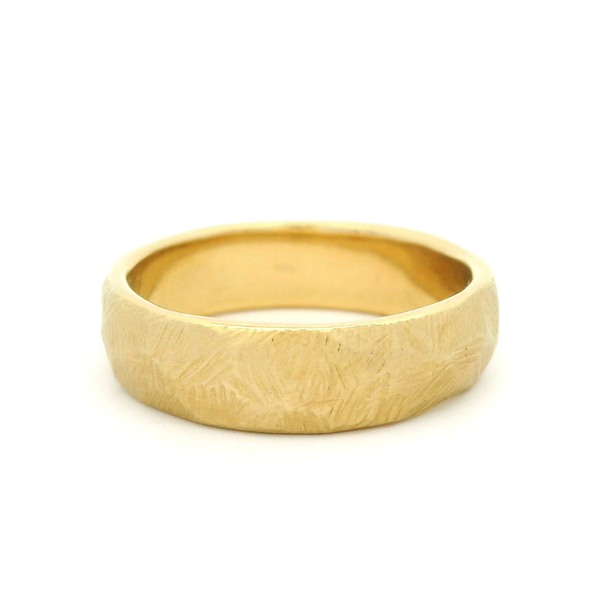 10k Yellow Textured Hammered 5.5mm Wide Wedding Band