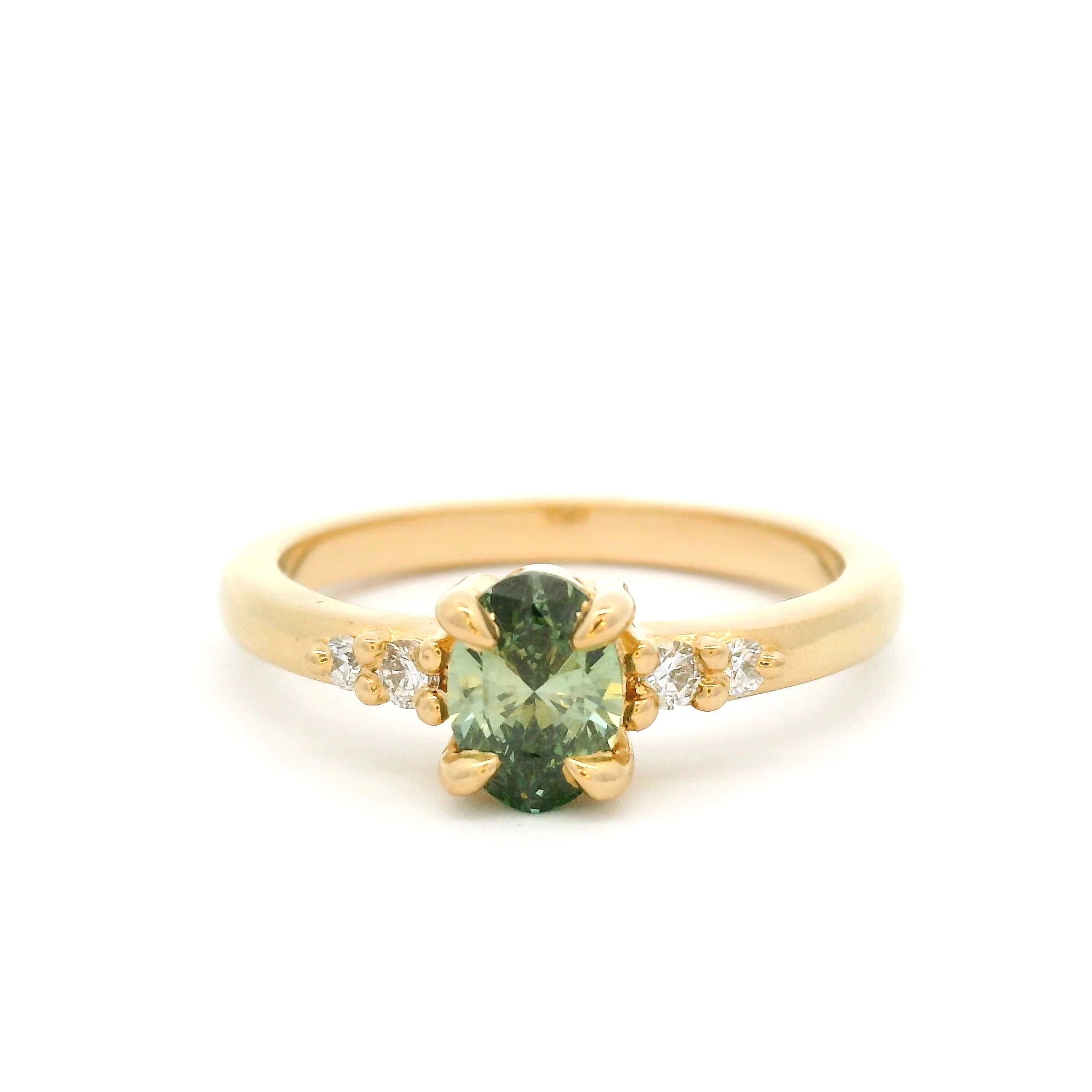 Aurora - 14k Yellow Engagement Ring with 0.52ct Lab-Grown Oval Green Diamond Accented with Four Diamonds