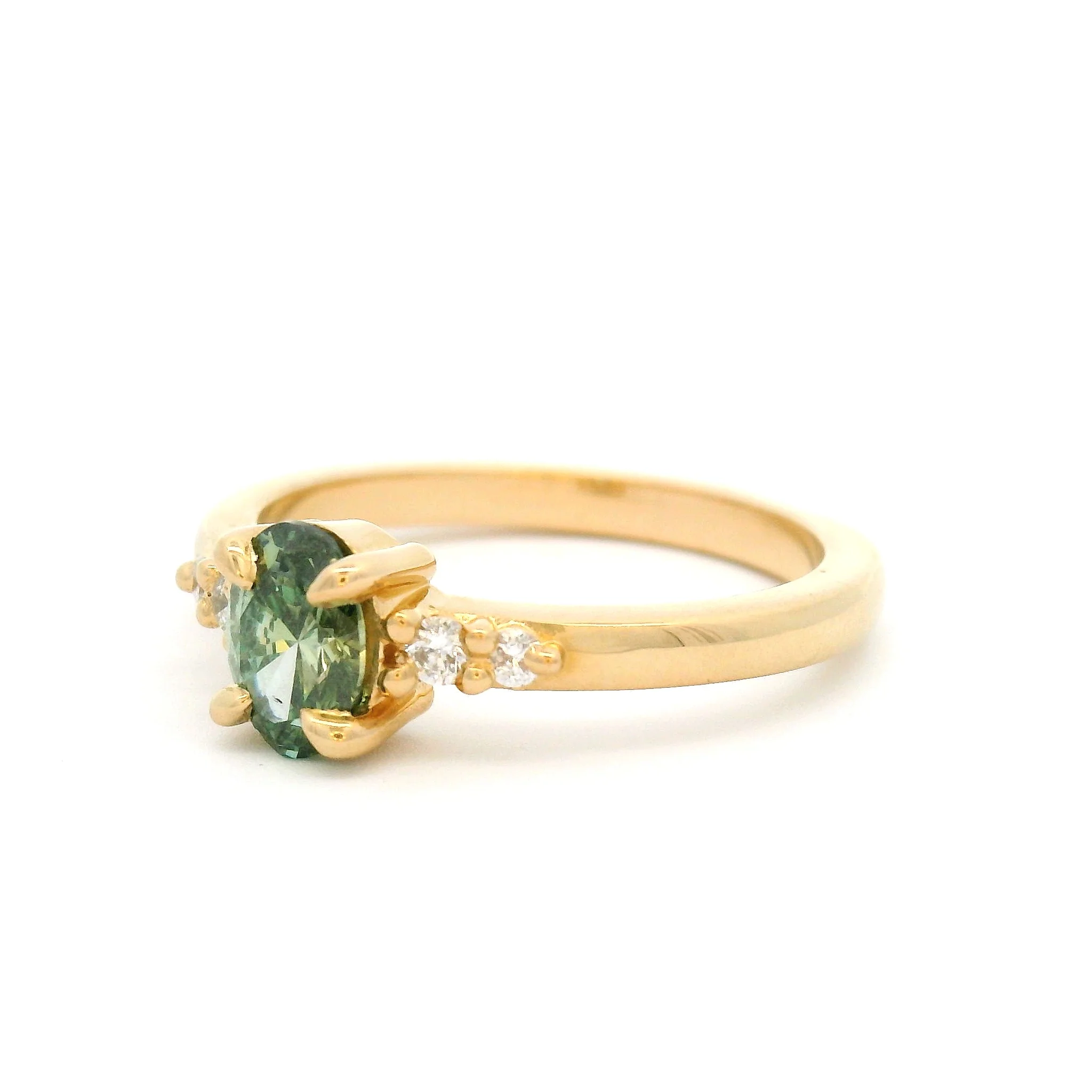 Aurora - 14k Yellow Engagement Ring with 0.52ct Lab-Grown Oval Green Diamond Accented with Four Diamonds - Image 2