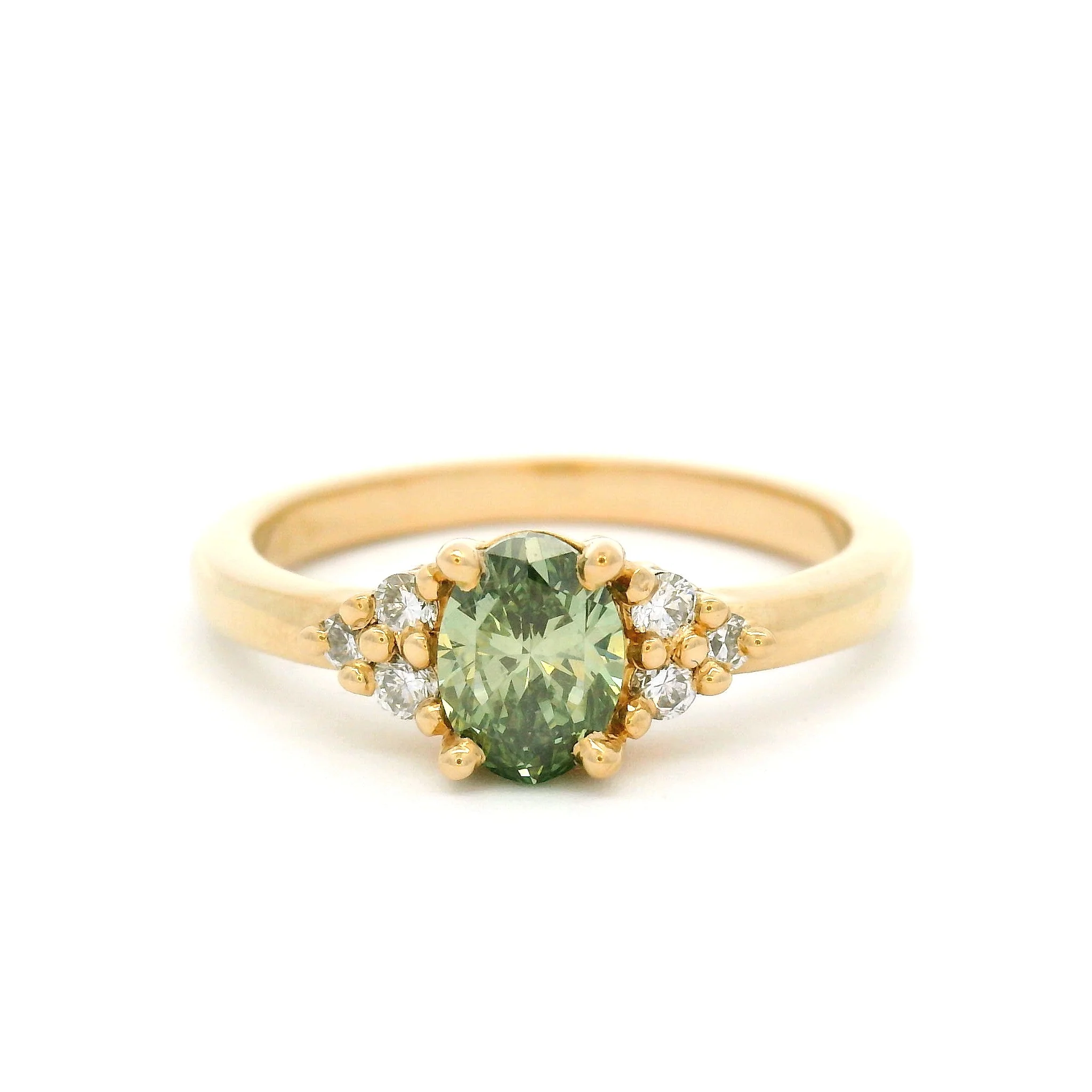 Aura - 14k Yellow Engagement Ring with 0.52ct Oval Lab-Grown Green Diamond and Accent Diamonds