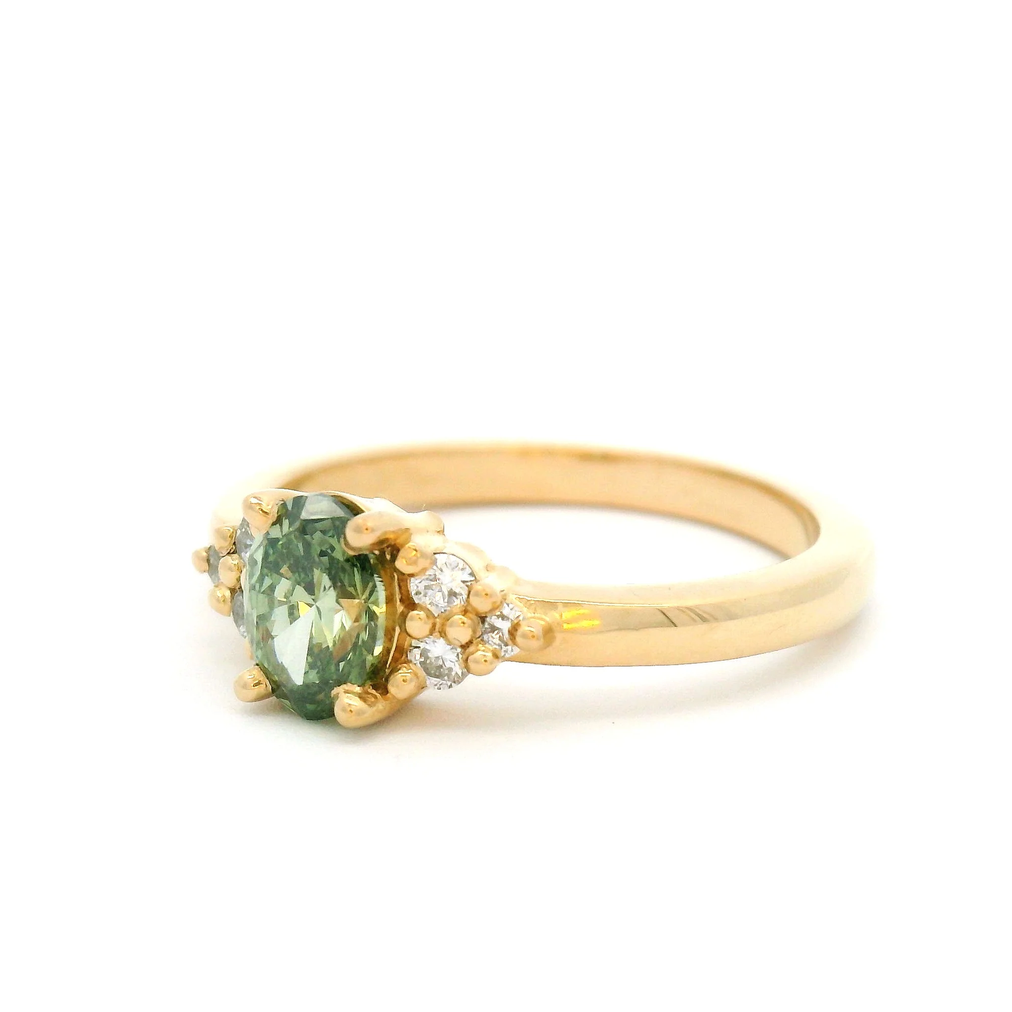 Aura - 14k Yellow Engagement Ring with 0.52ct Oval Lab-Grown Green Diamond and Accent Diamonds - Image 2