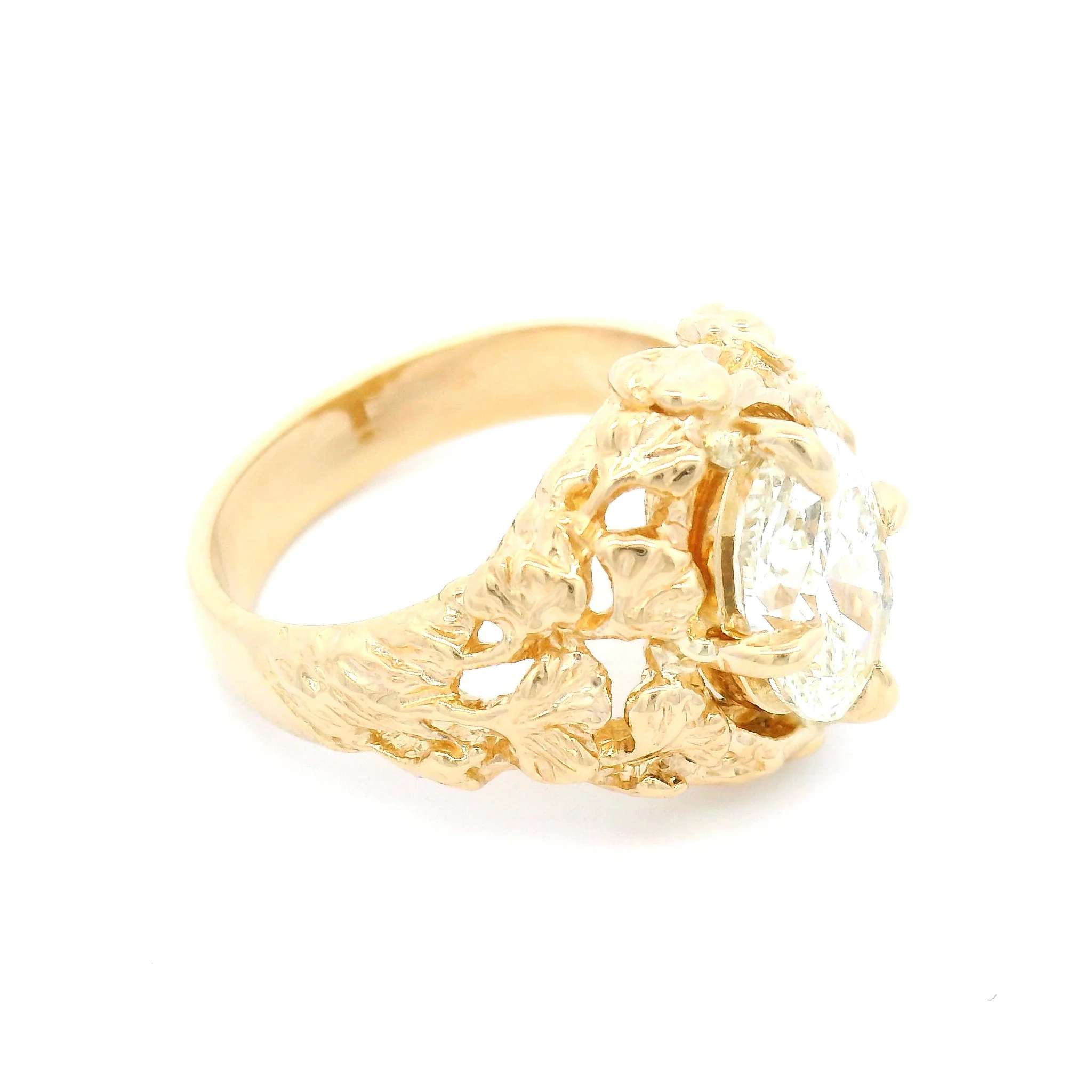 14k Yellow Leafy Solitaire with 2.13ct Oval Lab-Grown Diamond - Image 4