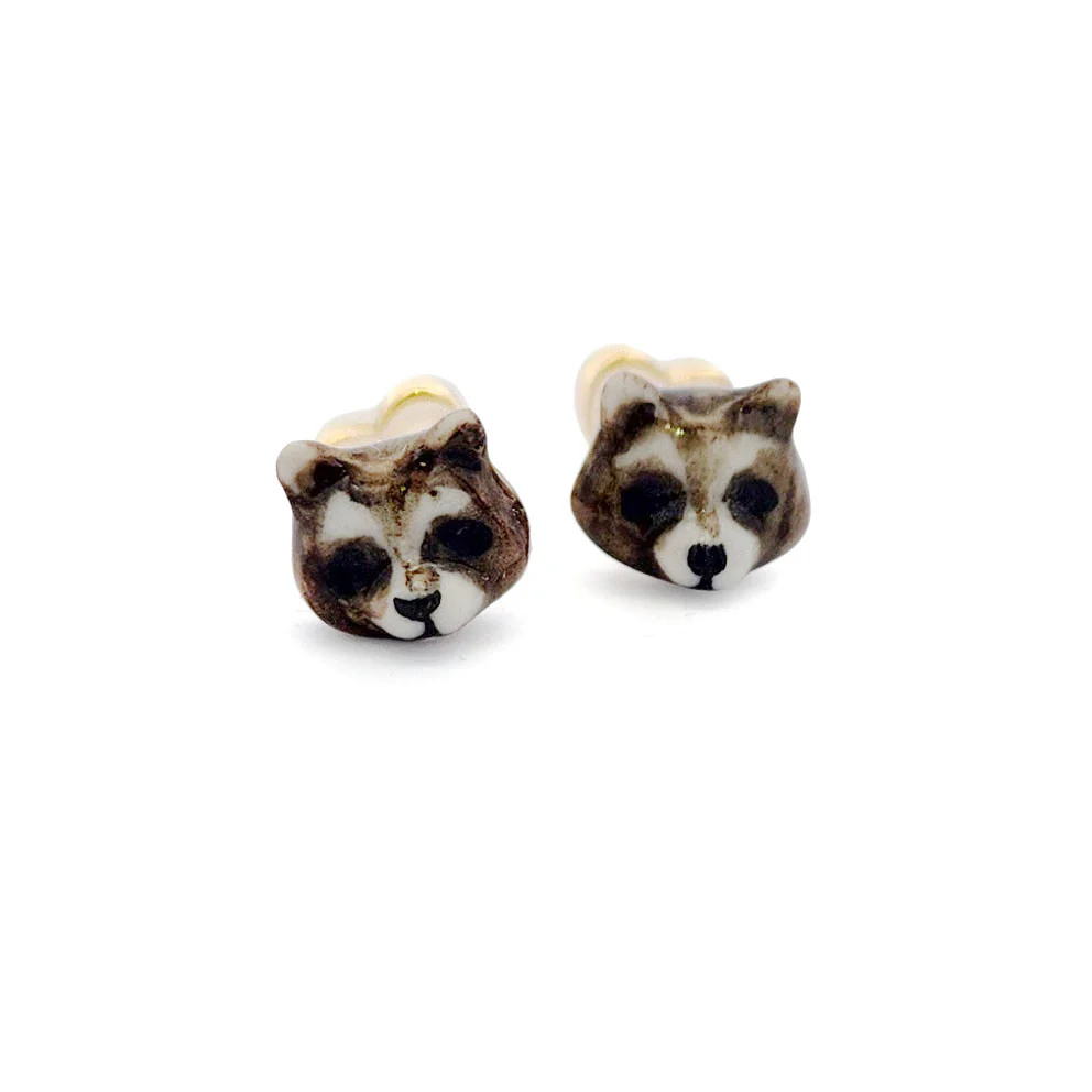 Porcelain Racoon Studs