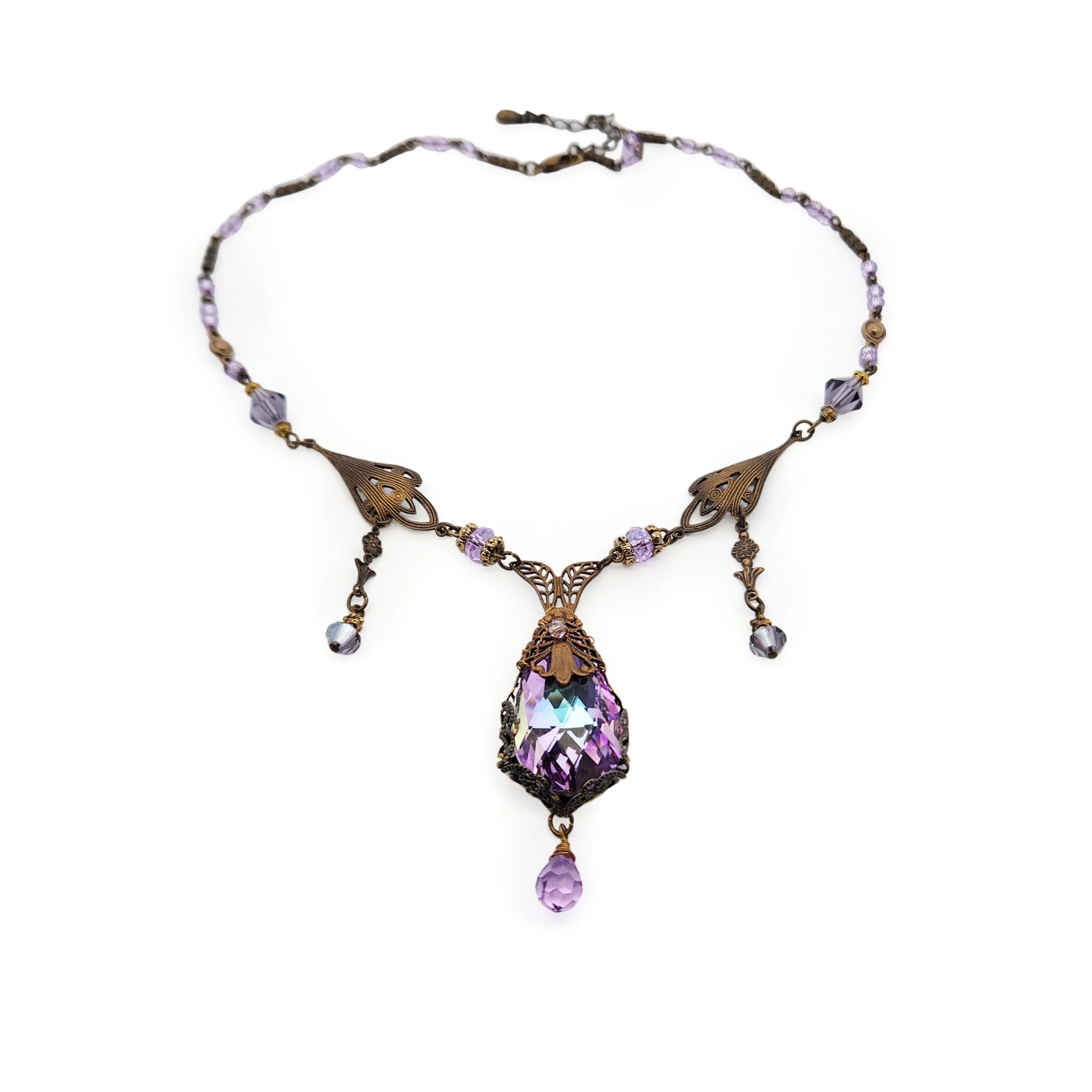 Purple & Brass Antique Fairy Necklace - Image 2