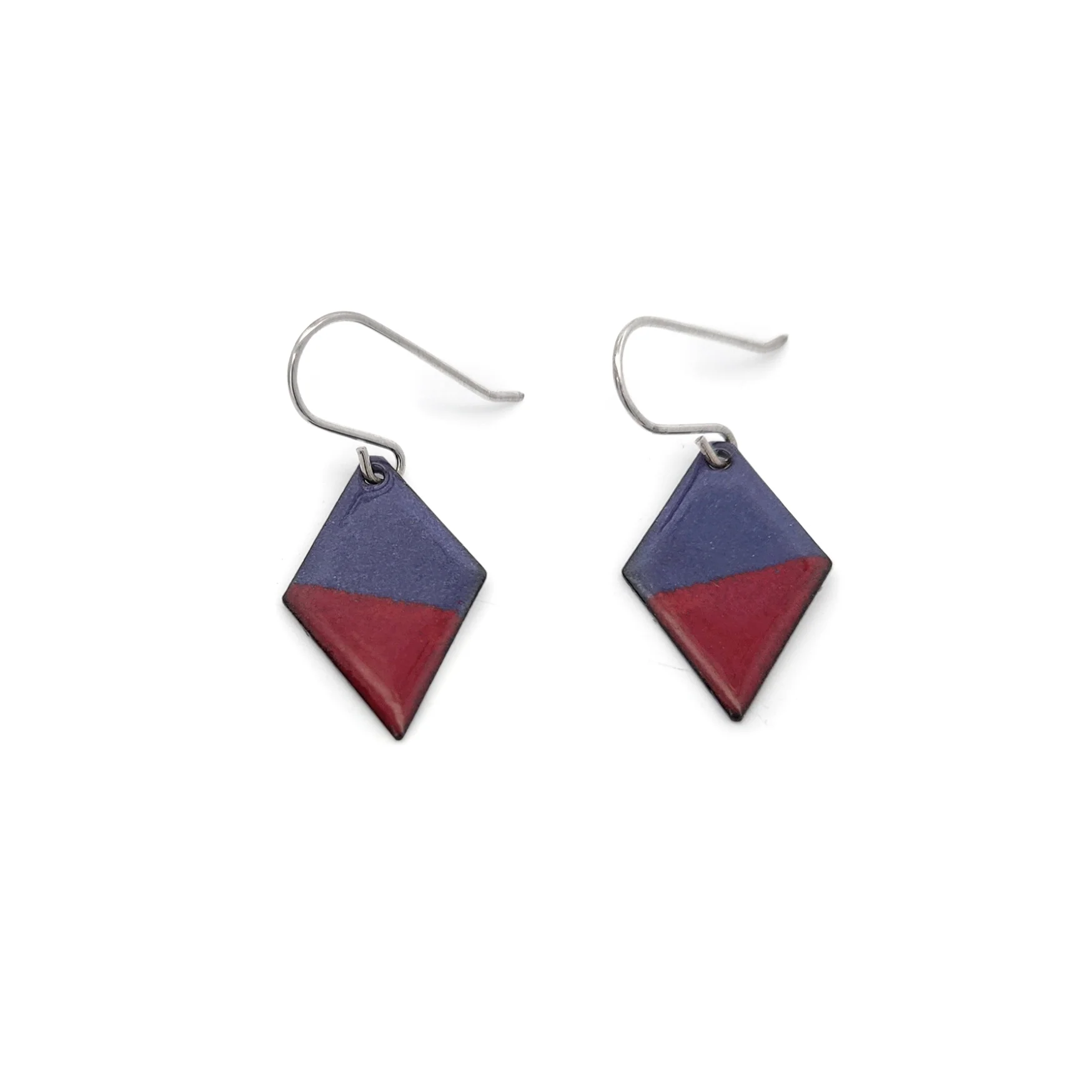 Purple & Red Diamond-Shape Enamel Earrings