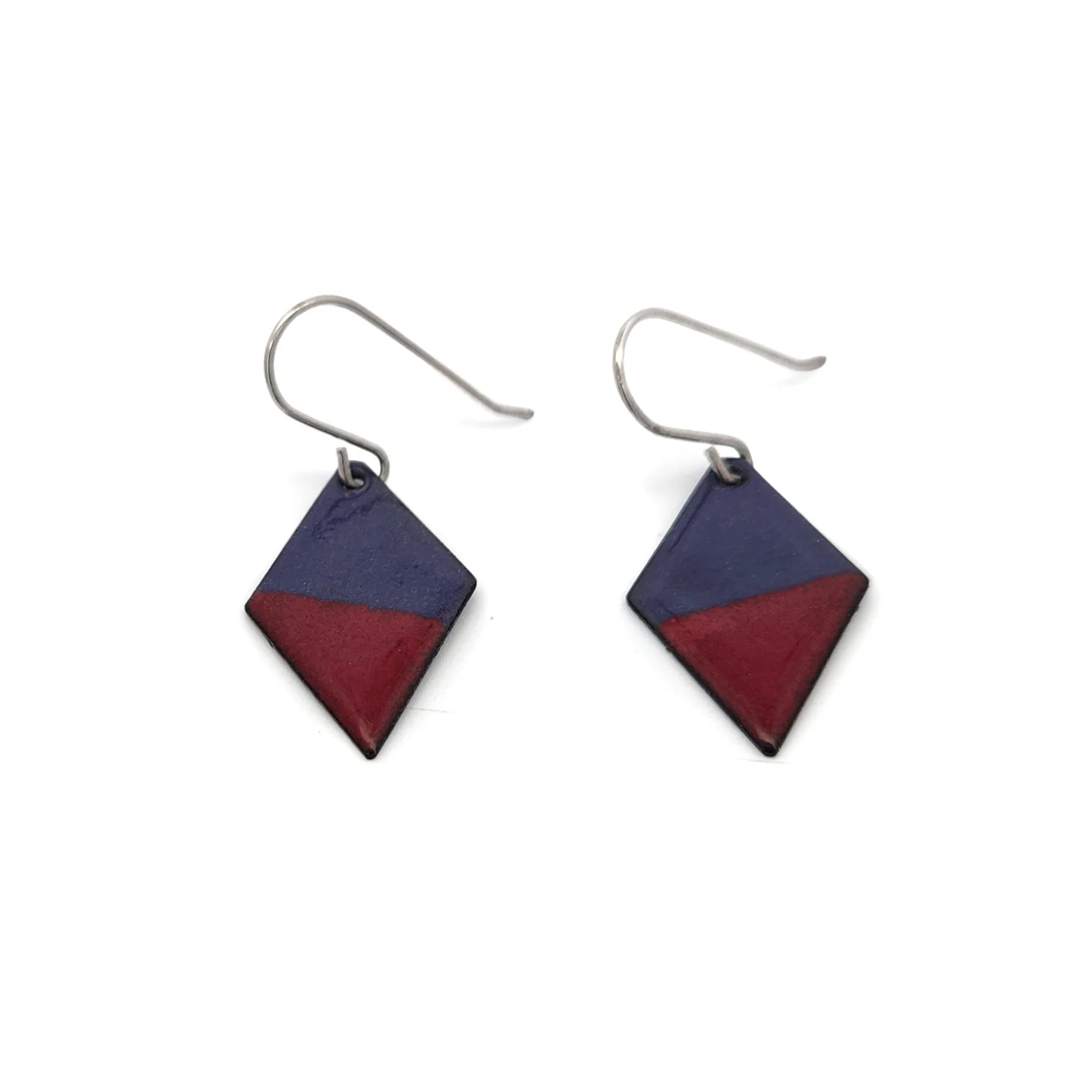 Purple & Red Diamond-Shape Enamel Earrings - Image 3