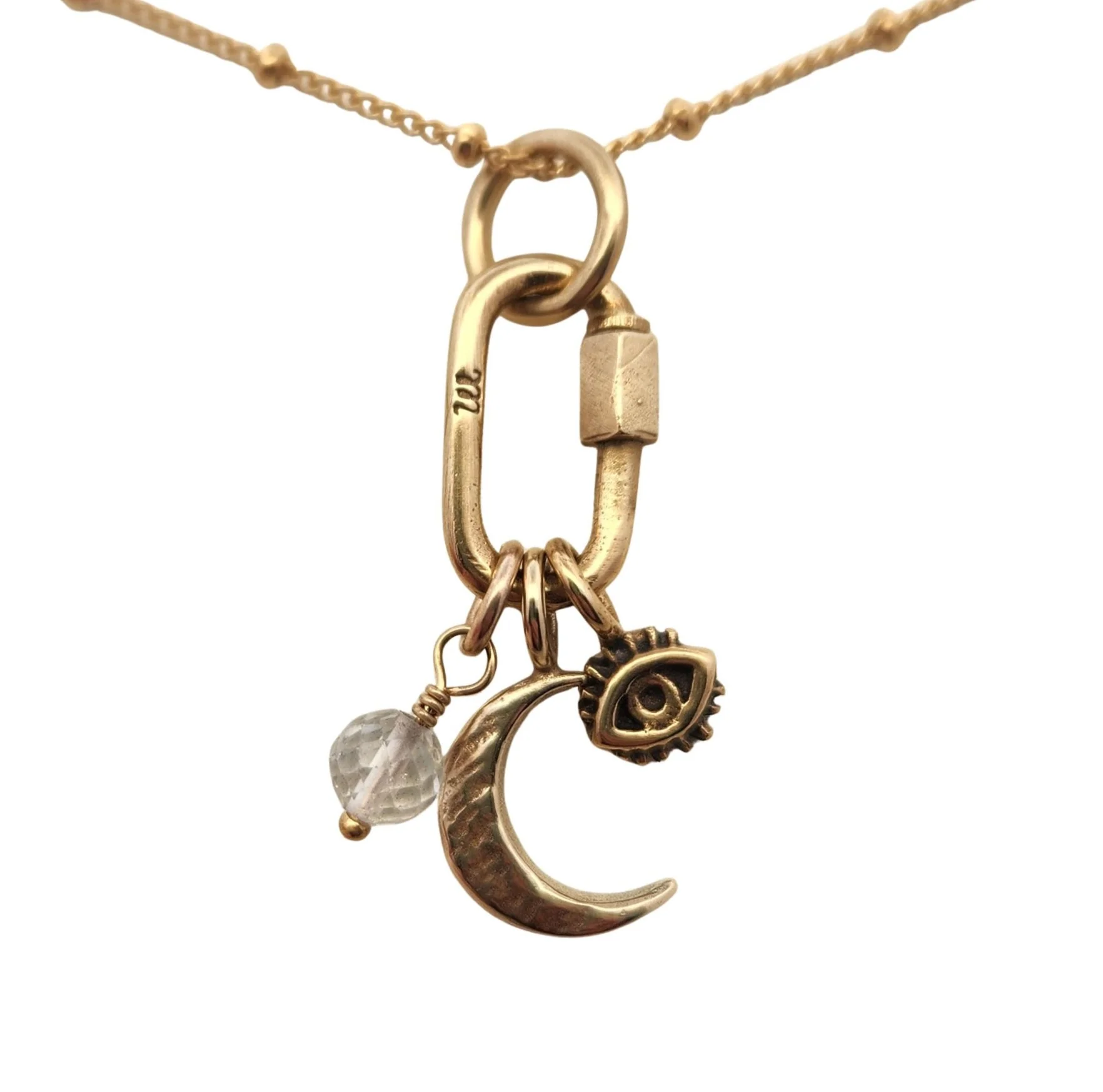 Quartz, Moonrock & Eye Charm Necklace