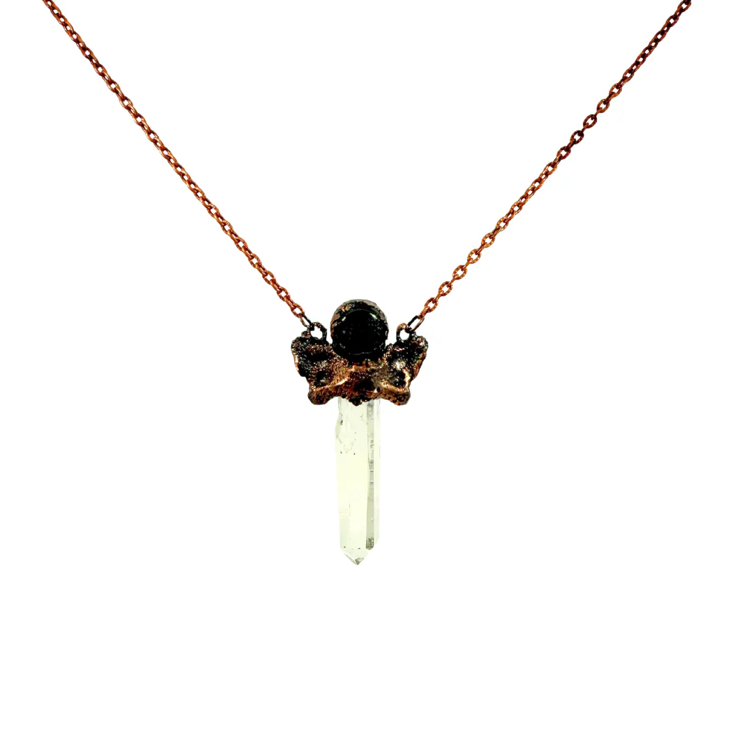 Rabbit Vertebra & Quartz Necklace