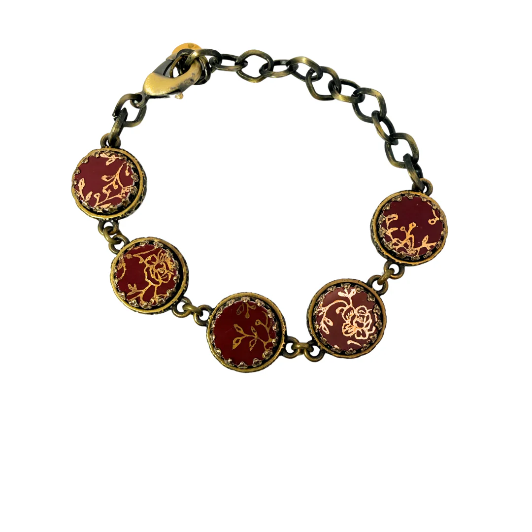 Red Chain Link Bracelet with Bezel-Set China