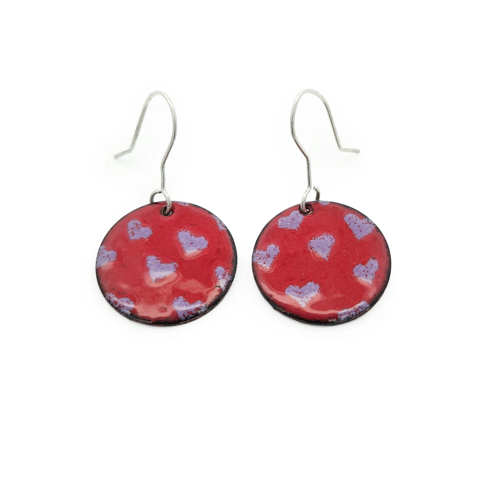 Red & Purple Enamel Heart Earrings
