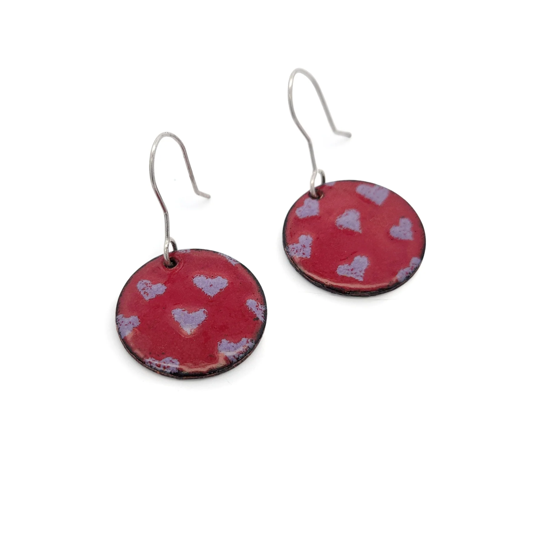 Red & Purple Enamel Heart Earrings - Image 2