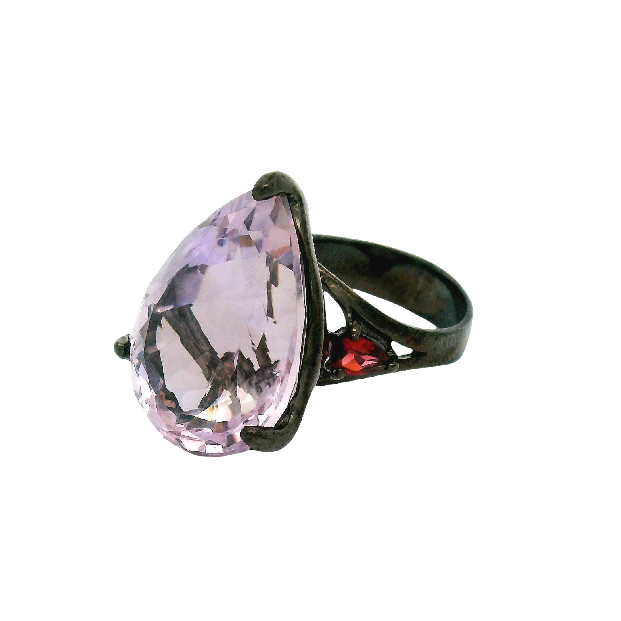 Rhodium Silver Amethyst Garnet Ring - Image 2