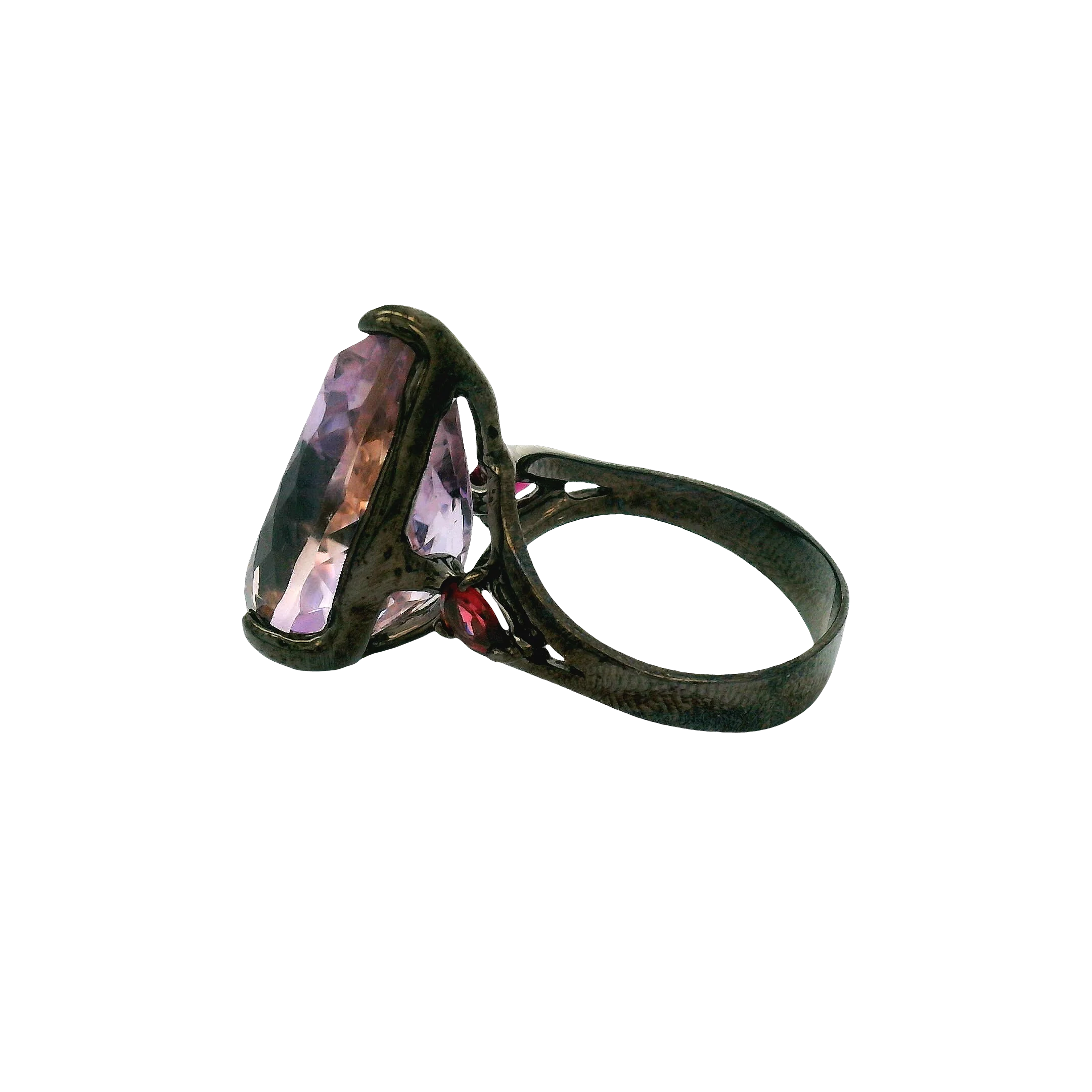 Rhodium Silver Amethyst Garnet Ring - Image 4