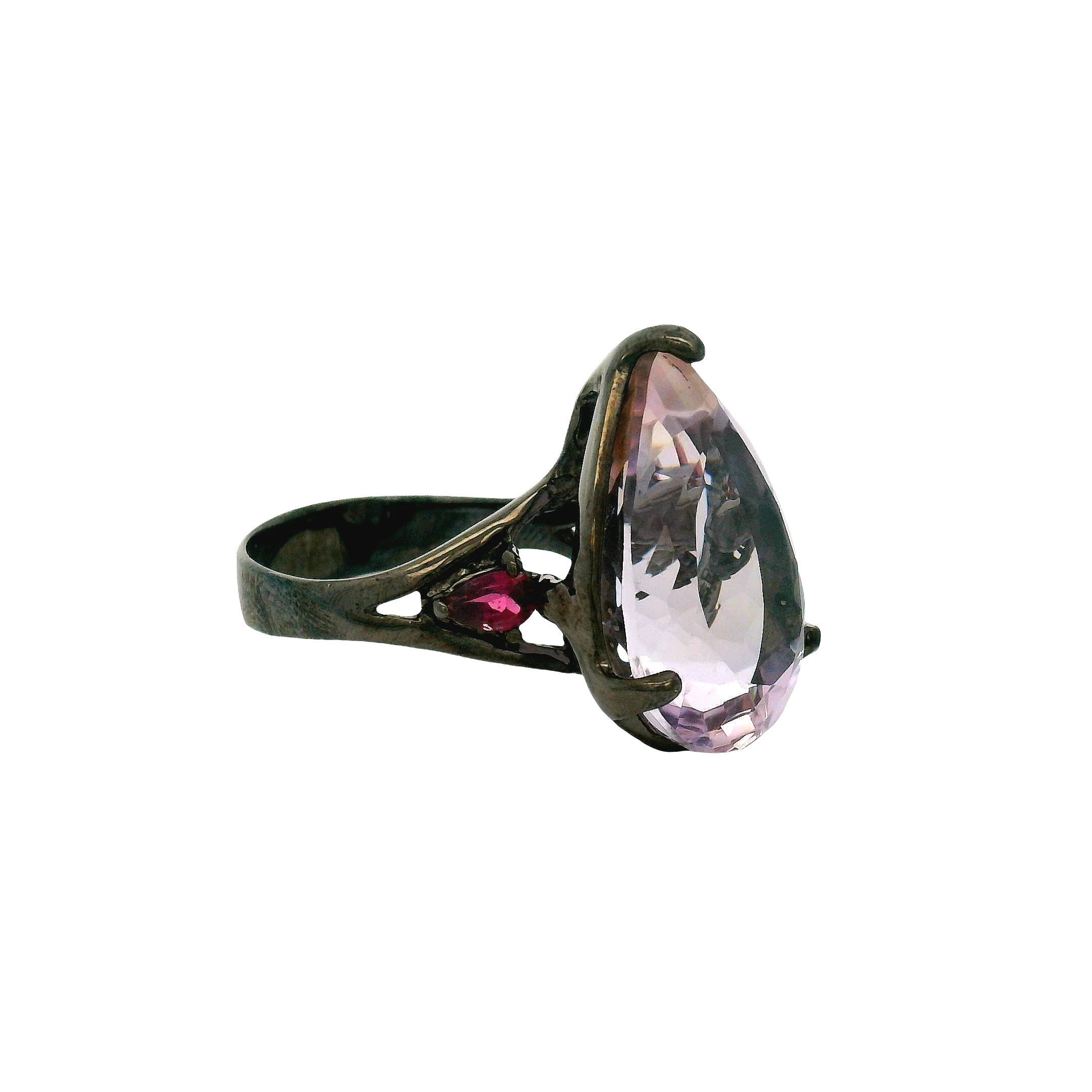 Rhodium Silver Amethyst Garnet Ring - Image 7