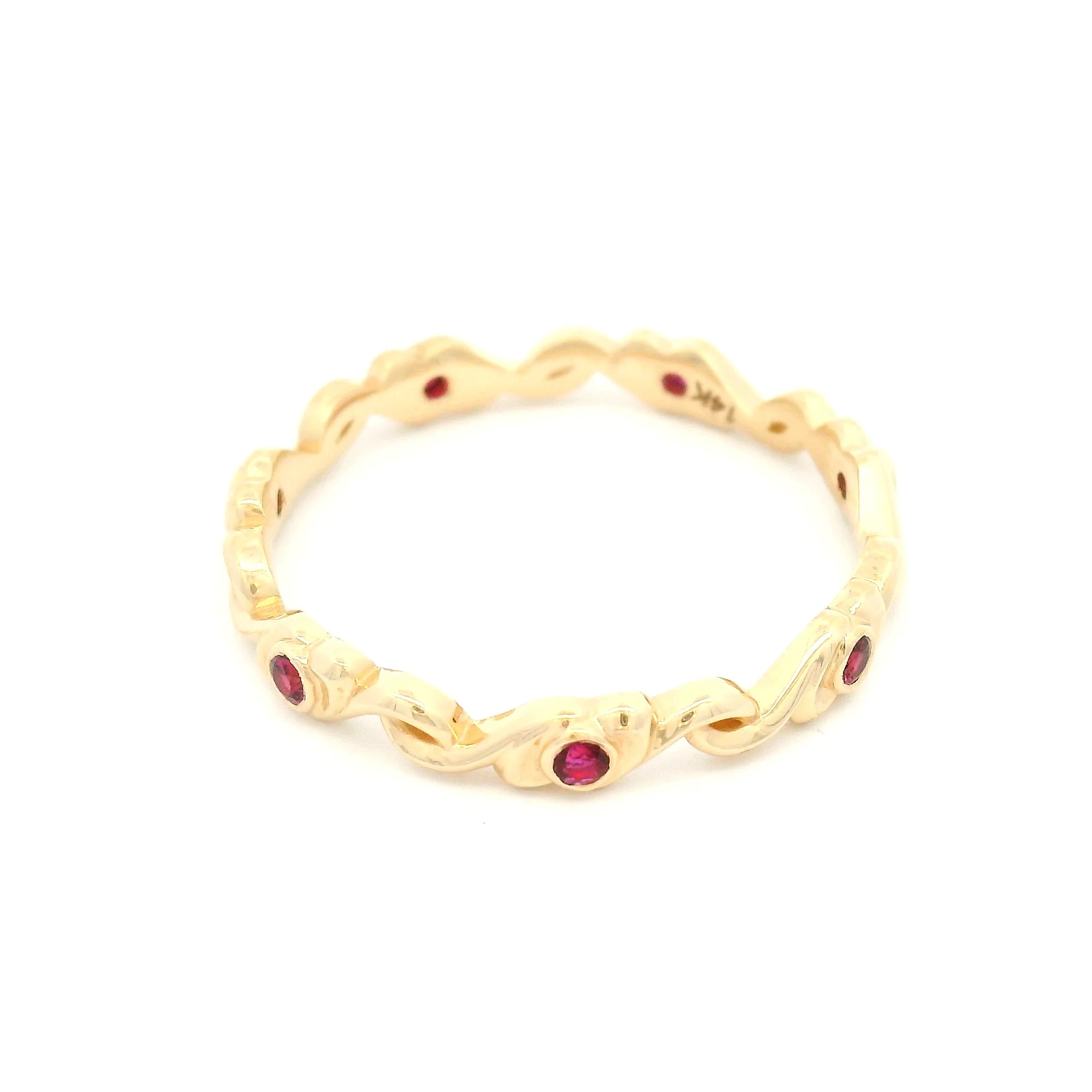 14k Yellow Scroll Band with 0.15cts Natural Rubies - Image 4