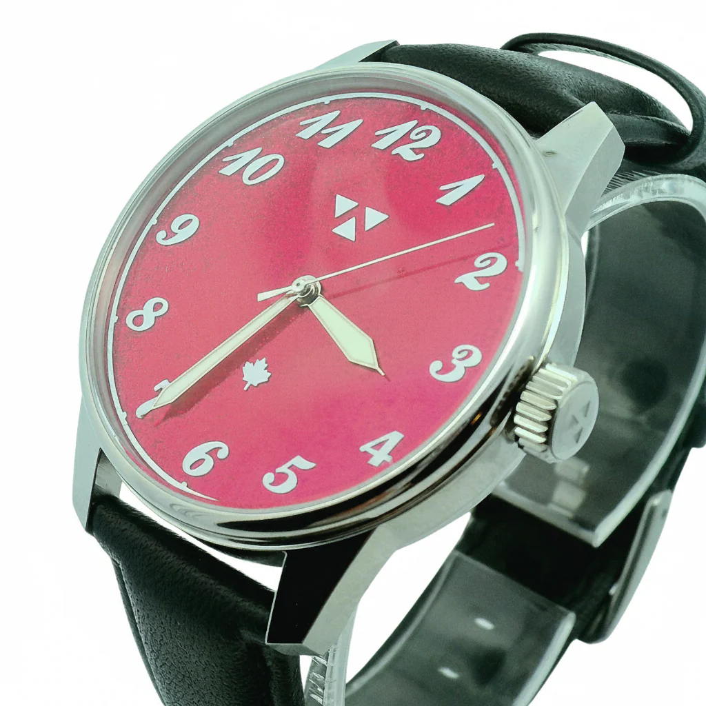 Ruby Sparkle Mechanical Black Leather Watch - Image 3