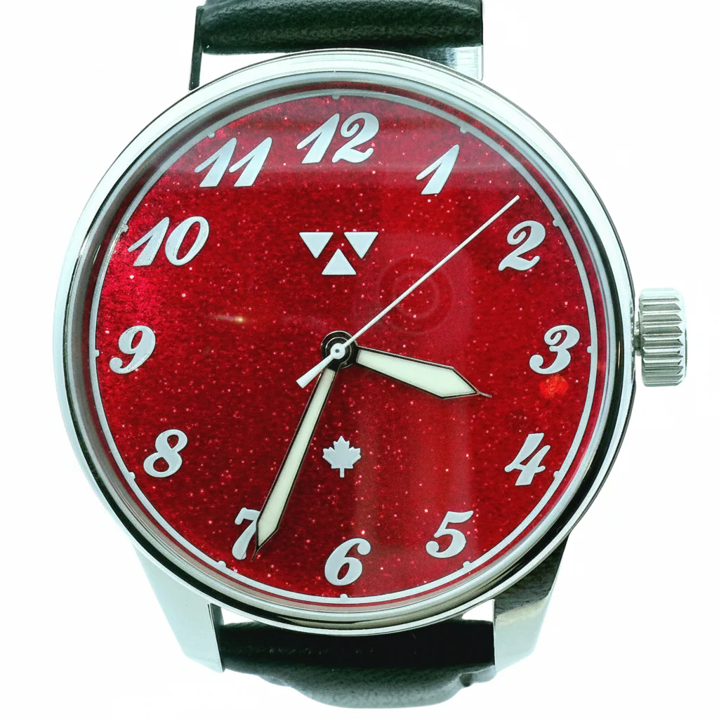 Ruby Sparkle Mechanical Black Leather Watch - Image 4