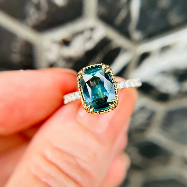 14k Yellow Ring with 2.48ct Teal Sapphire and Accent Diamonds - Image 2