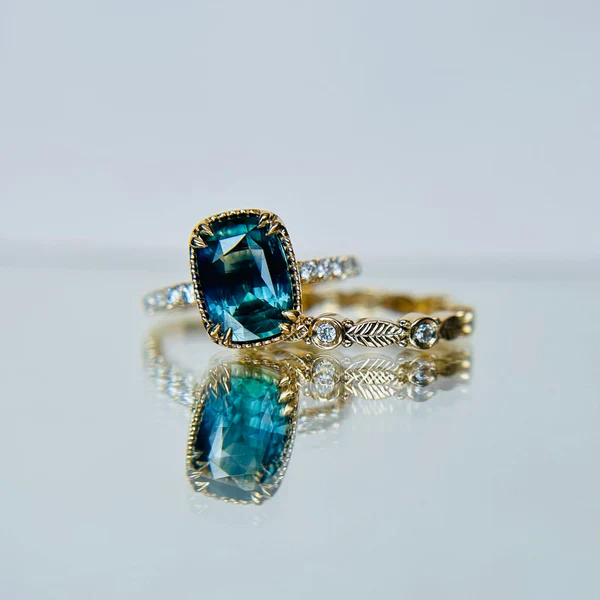 14k Yellow Ring with 2.48ct Teal Sapphire and Accent Diamonds - Image 4