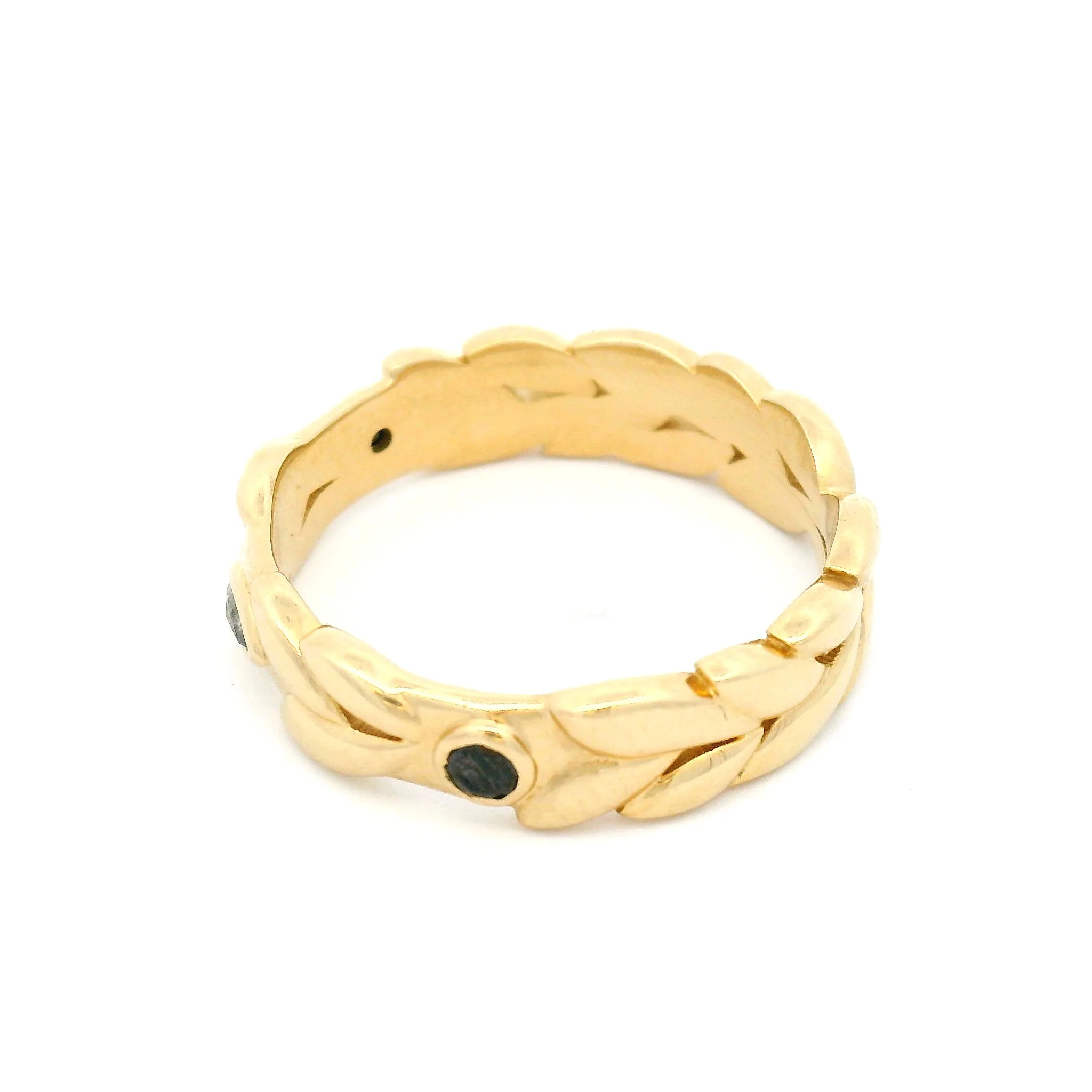 14k Yellow Leaf Band with 0.125cts Salt & Pepper and Black Diamonds - Image 3