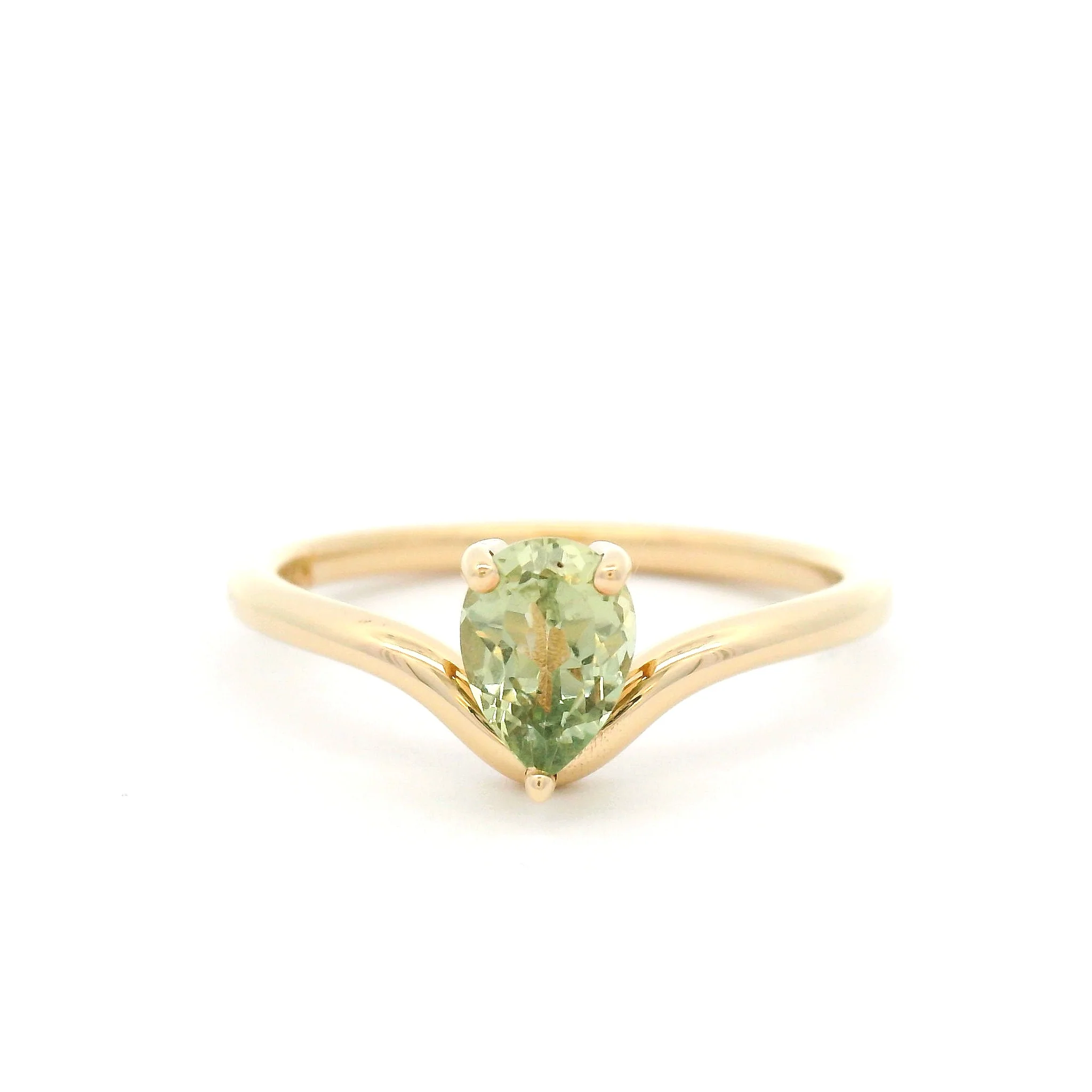 14k Yellow Solitaire Engagement Ring with 0.66ct Green Pear Shaped Sapphire