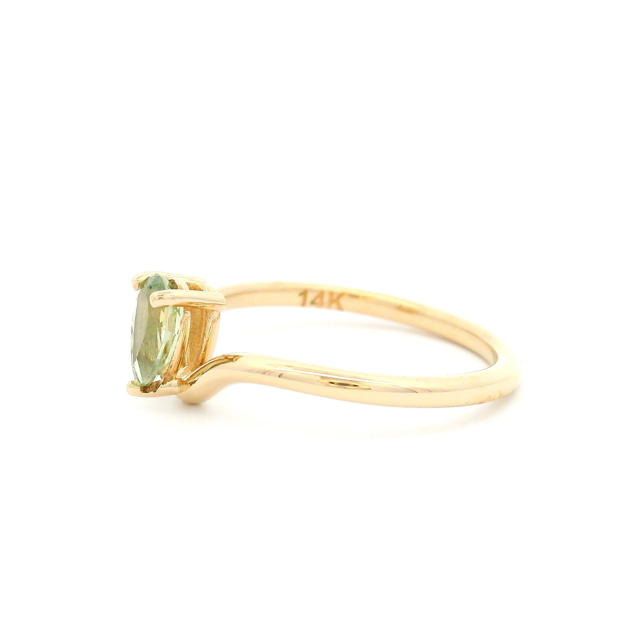 14k Yellow Solitaire Engagement Ring with 0.66ct Green Pear Shaped Sapphire - Image 3