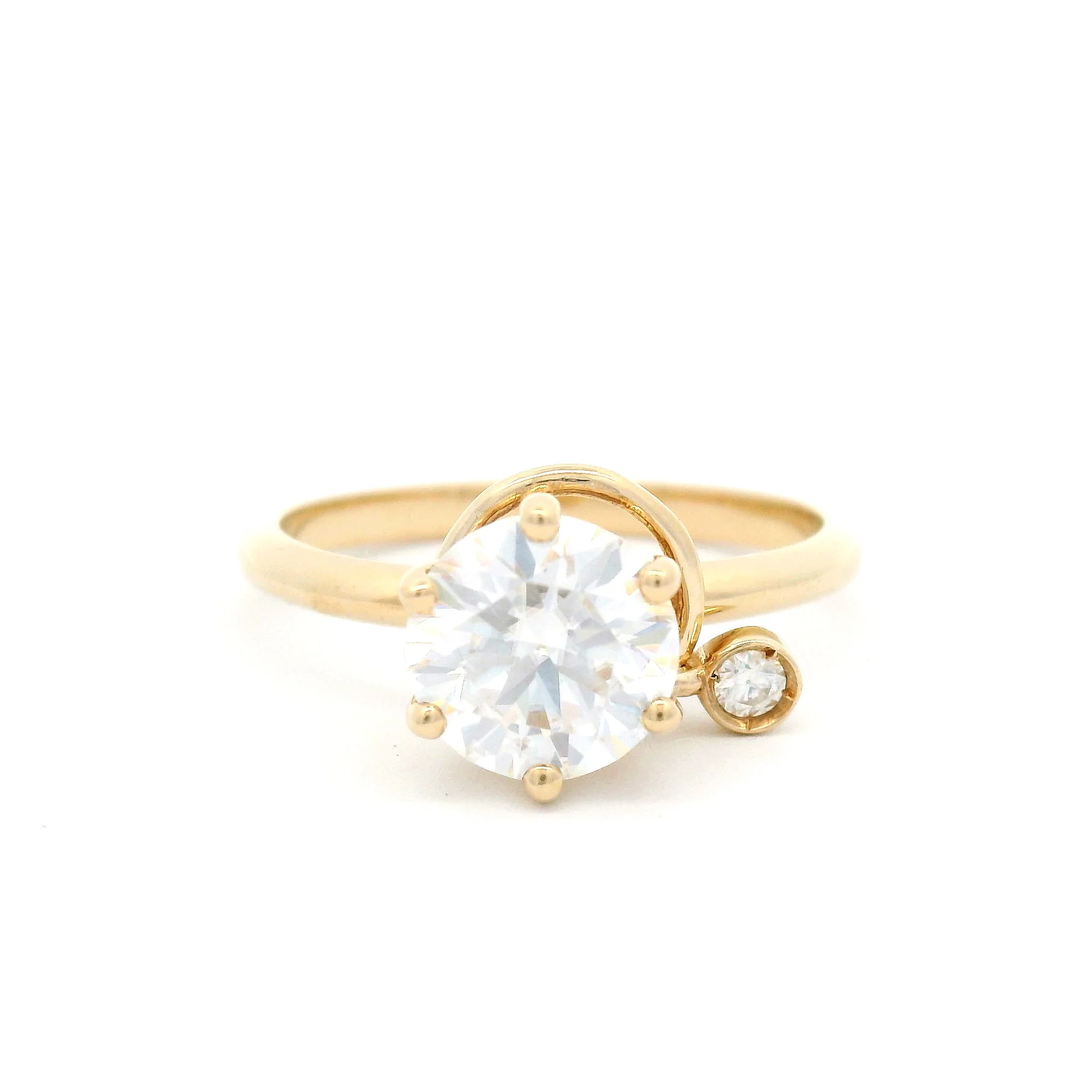 14k Yellow Solitaire Engagement Ring with 1.25ct Moissanite and Accent Moissanite Charm