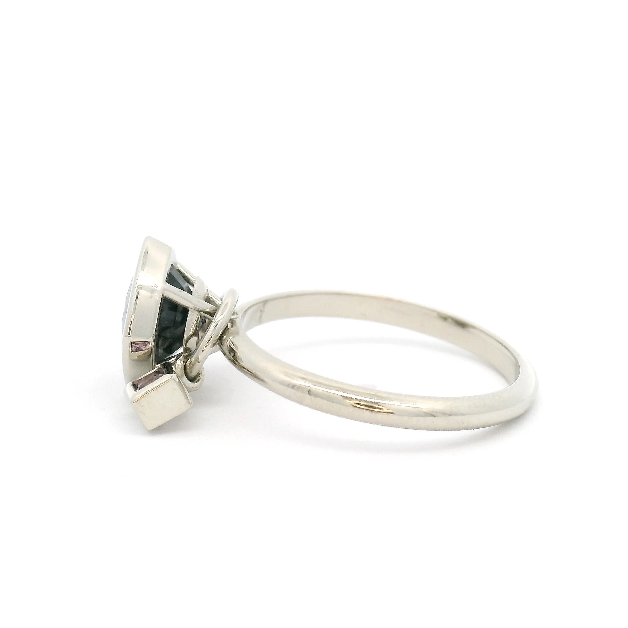 Charm II - 14k White Solitaire Engagement Ring with 1.81ct Grey Spinel and Accent Sapphire Charm - Image 3