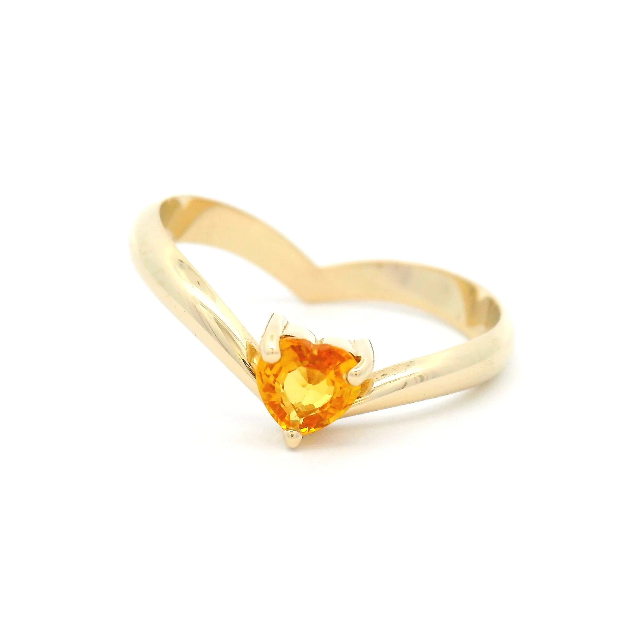Chevron - 14k Yellow Solitaire Engagement Ring with 0.42ct Yellow Heart Shaped Sapphire