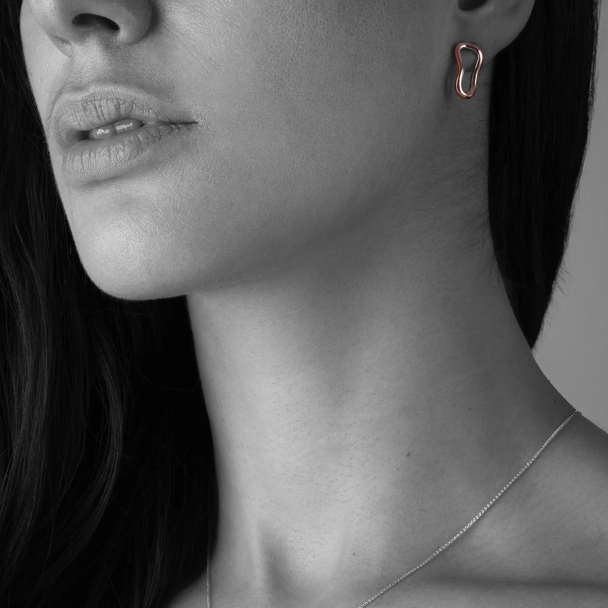 Silver and Copper Curve Loop Earrings - Image 3