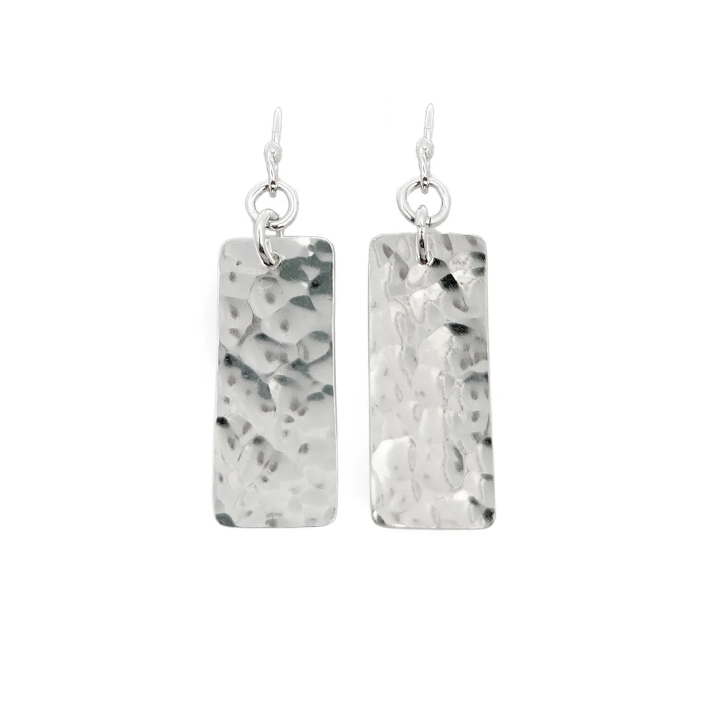 Silver Hammered Rectangle Earrings - Image 2