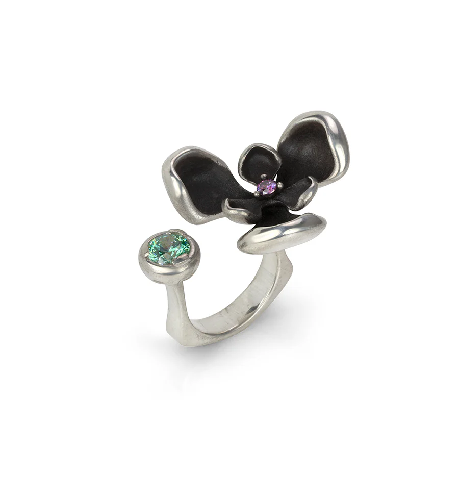 Silver Orchid & CZ Ring