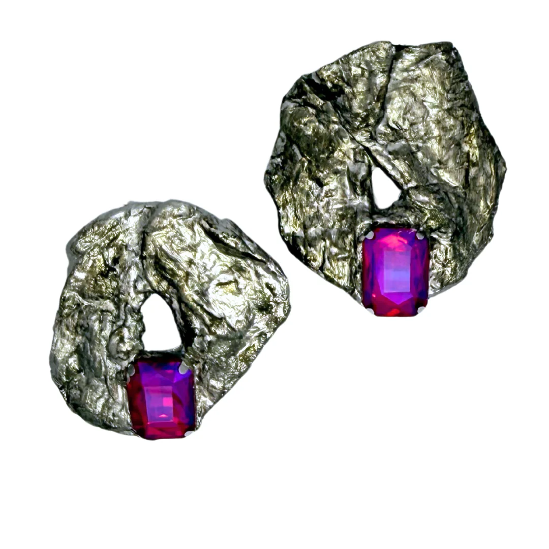 Silver & Pink Paper Earrings