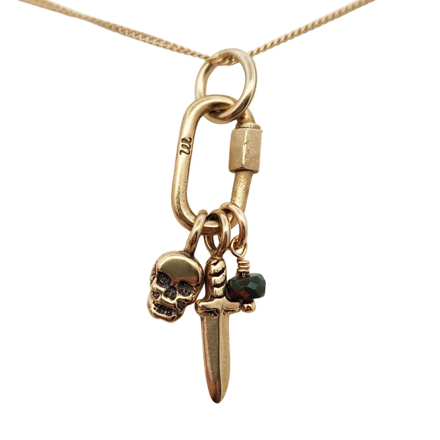 Skull, Dagger & Opal Charm Necklace