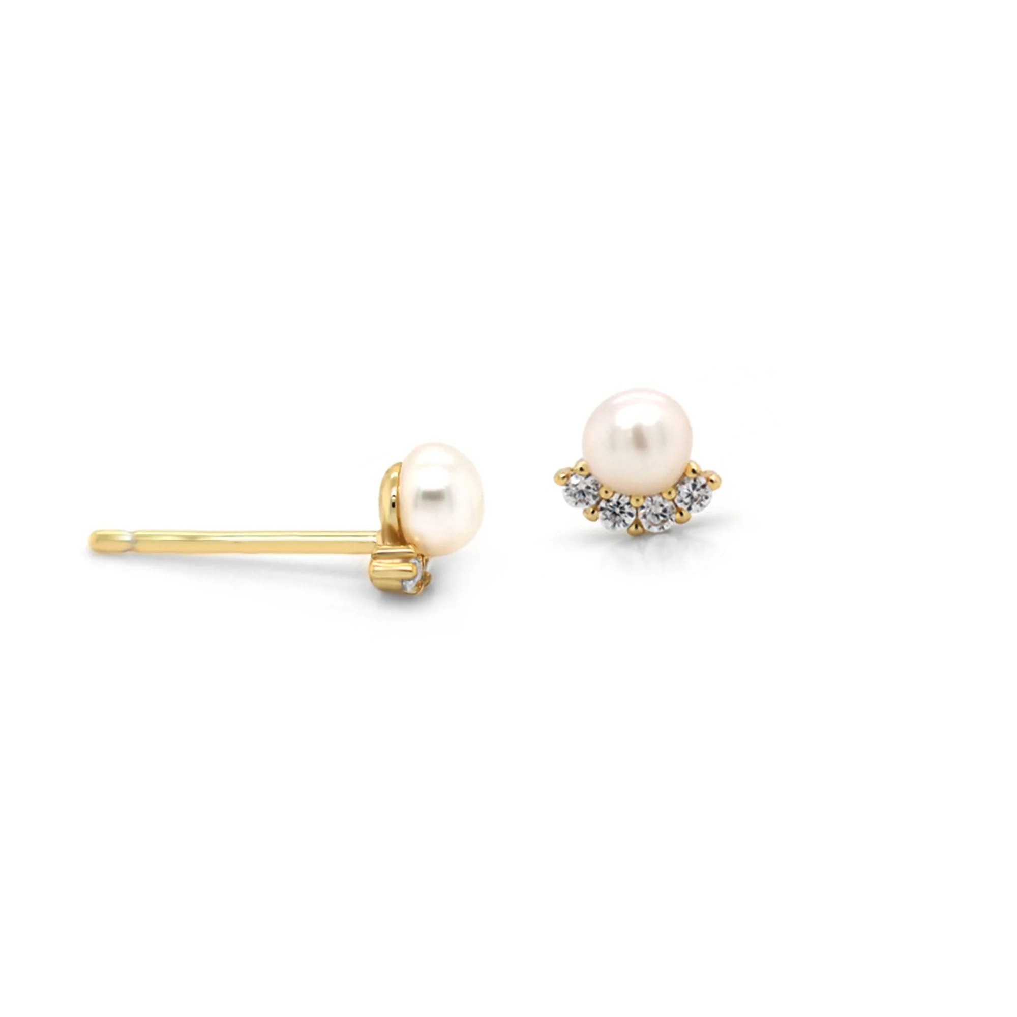 Small Pearl Accented Stud Earrings - Image 2