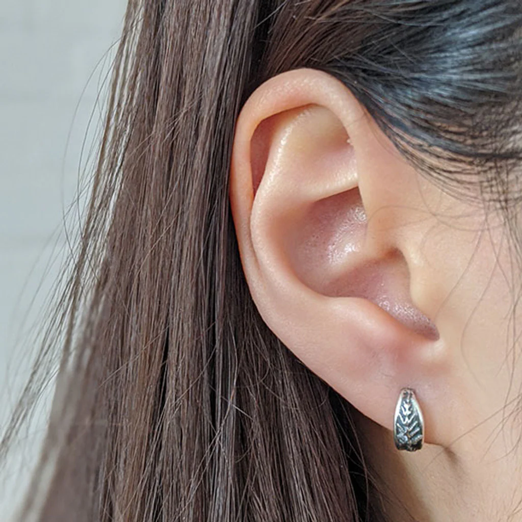 Sterling Silver Fern Huggy Earrings - Image 3
