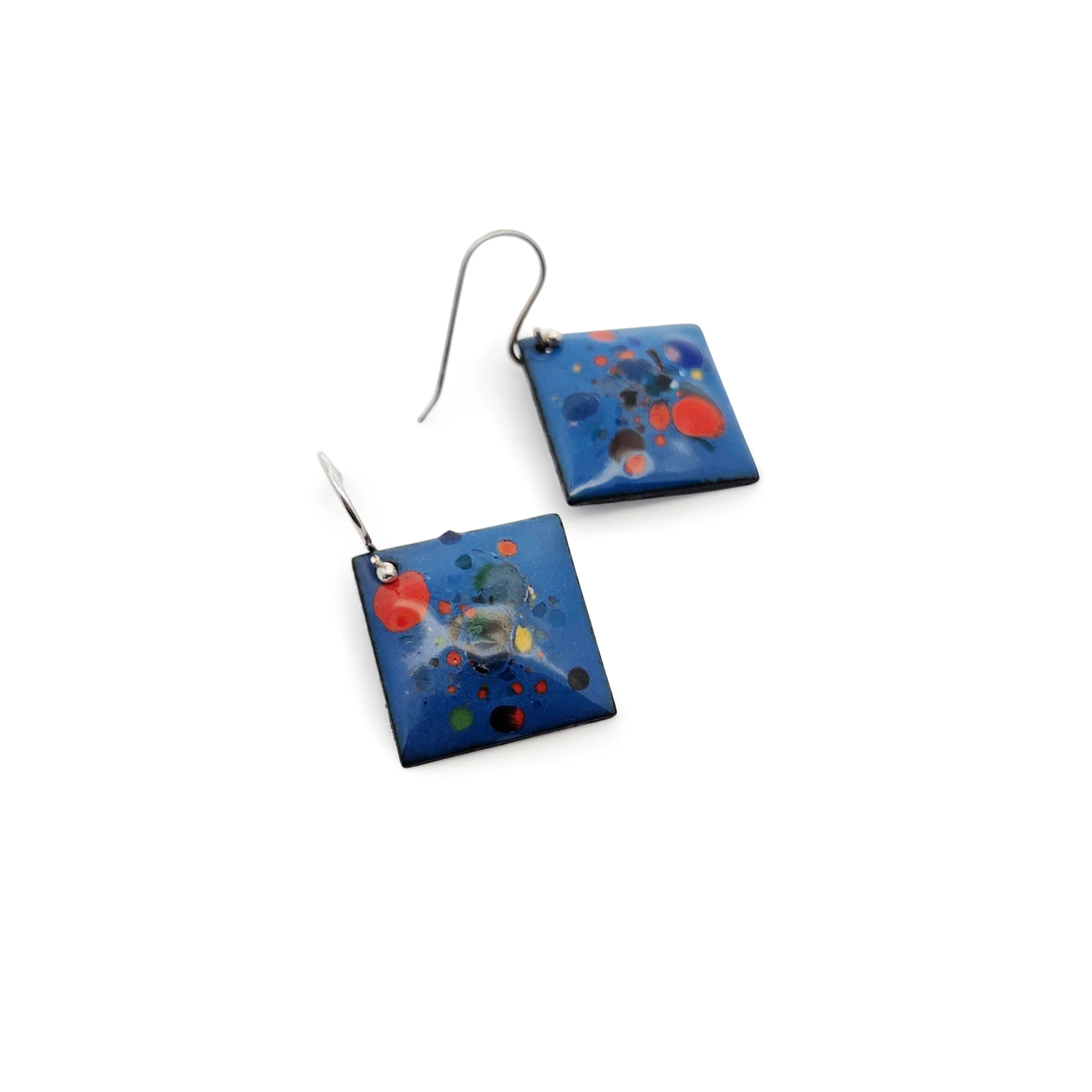 Square Blue Enamel Confetti Earrings - Image 2