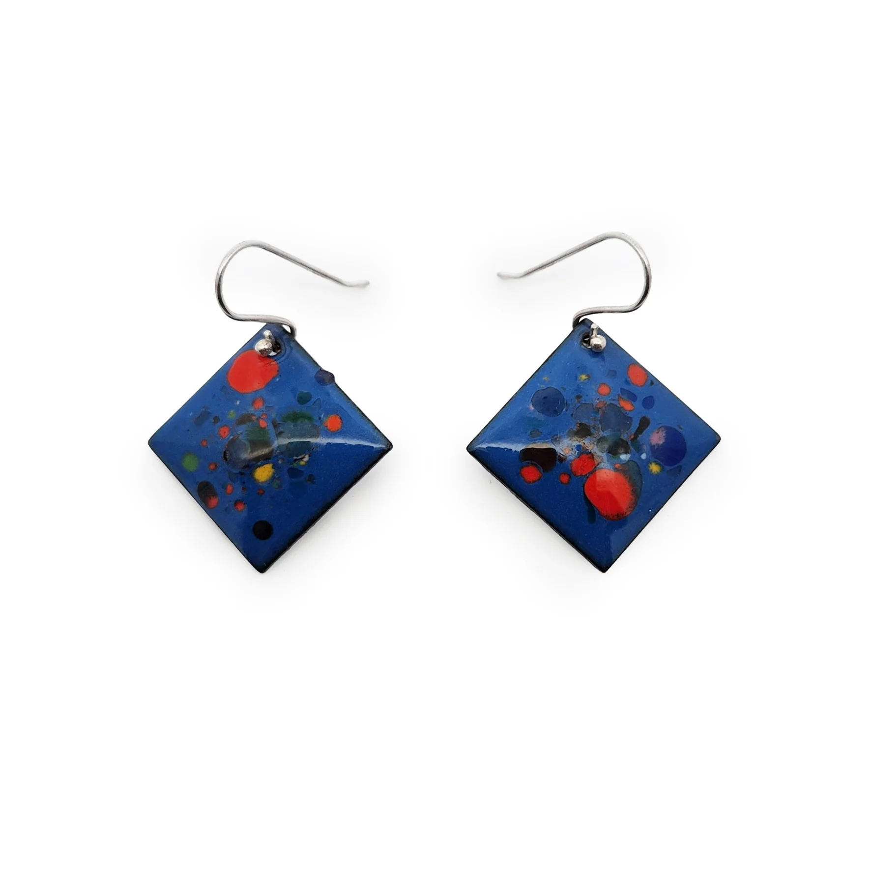 Square Blue Enamel Confetti Earrings - Image 3