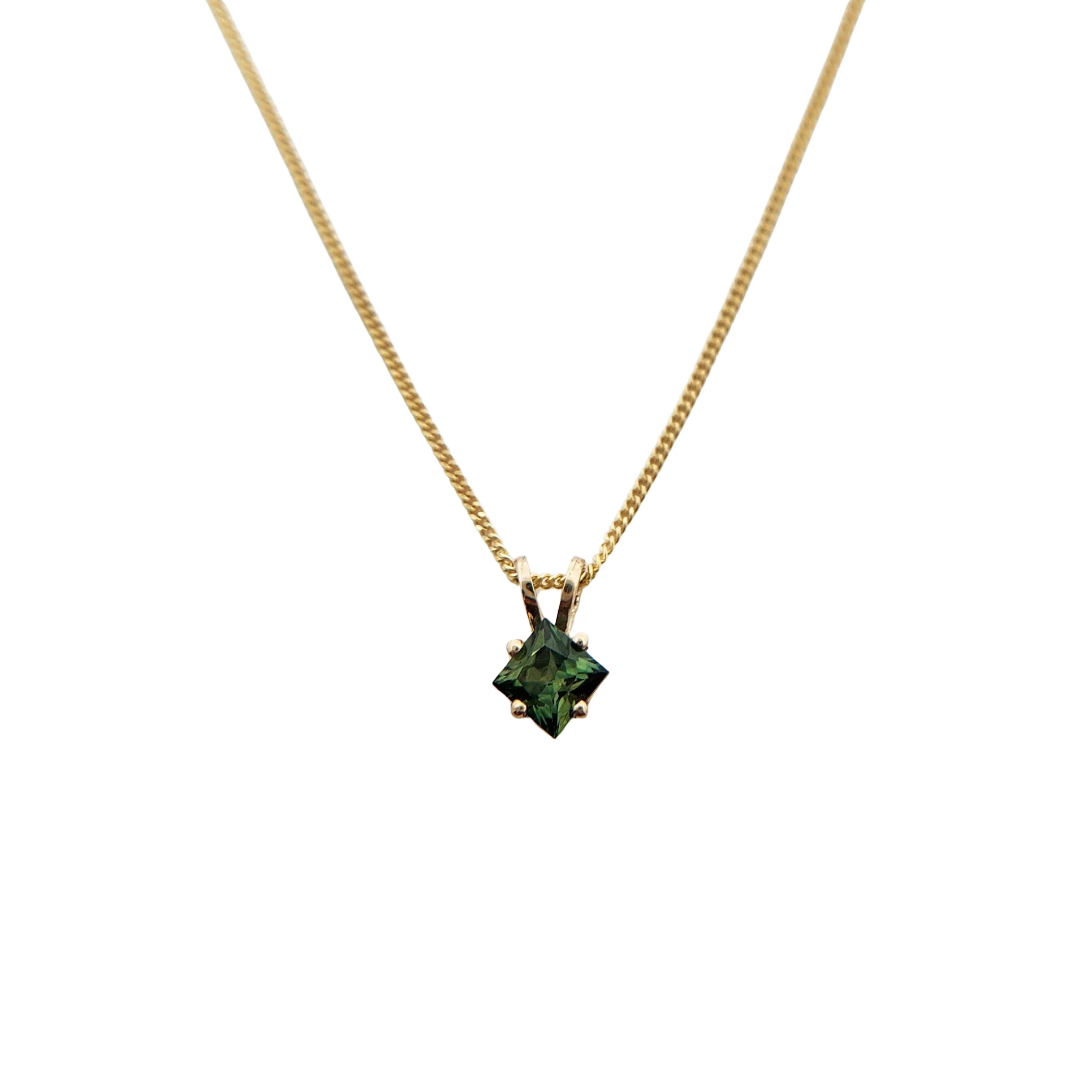 Square-Cut Green Sapphire Necklace