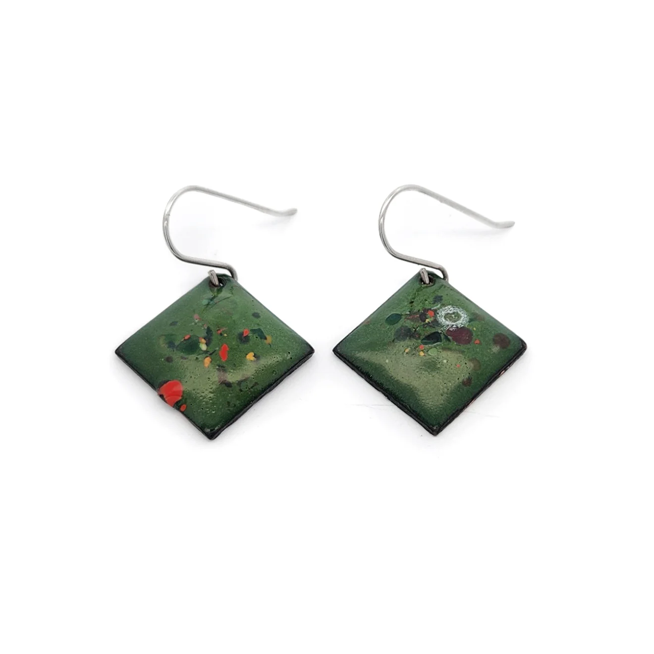 Square Green Enamel Confetti Earrings - Image 2