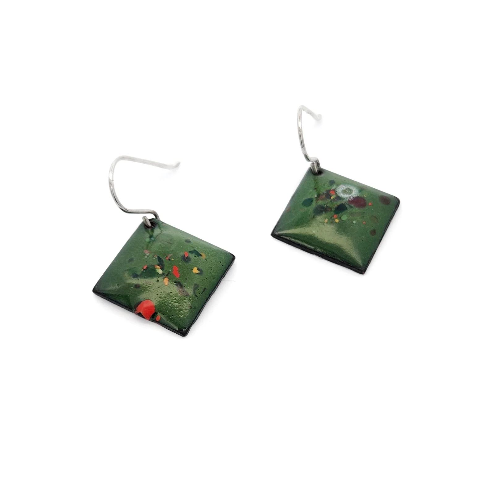 Square Green Enamel Confetti Earrings - Image 3