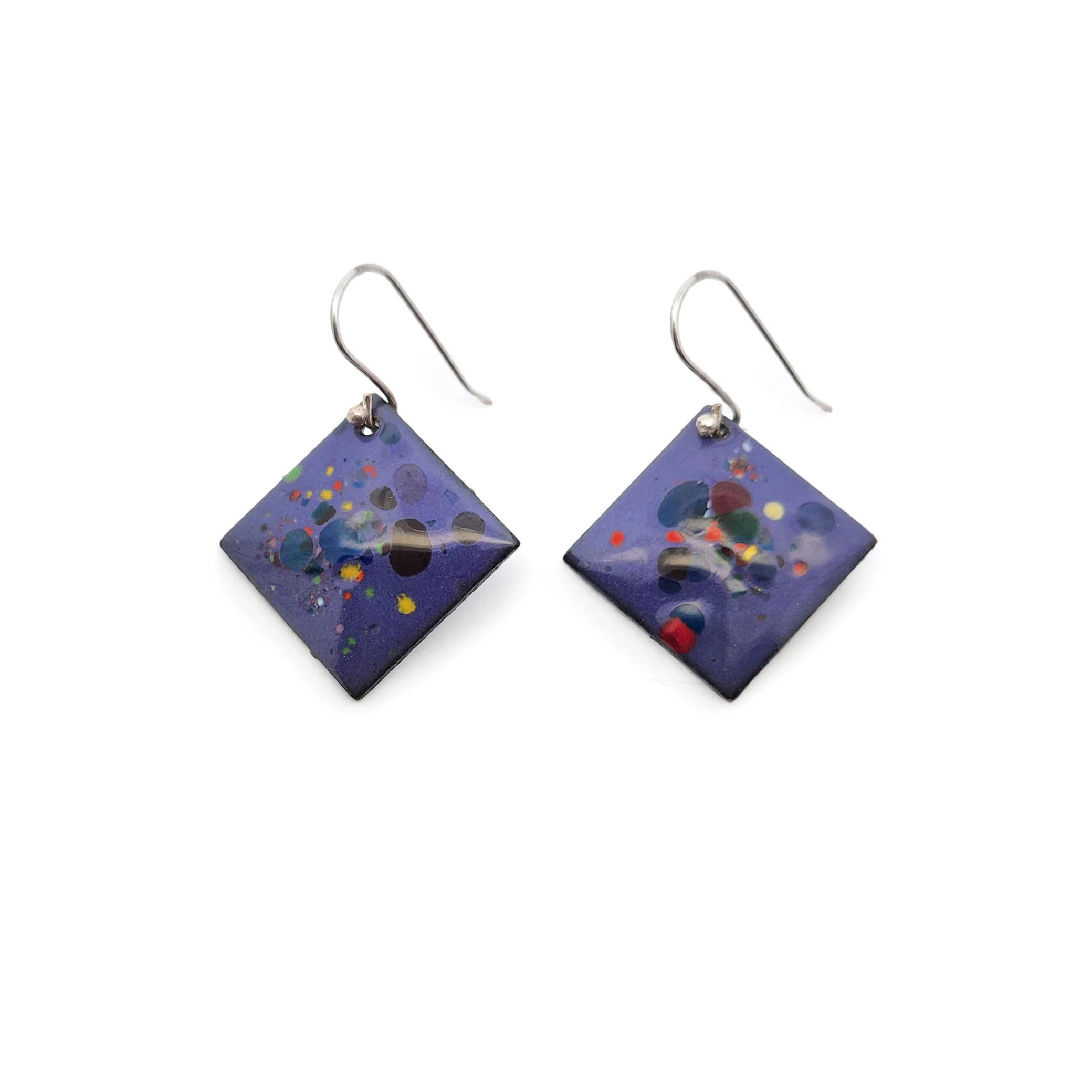 Square Purple Enamel Confetti Earrings