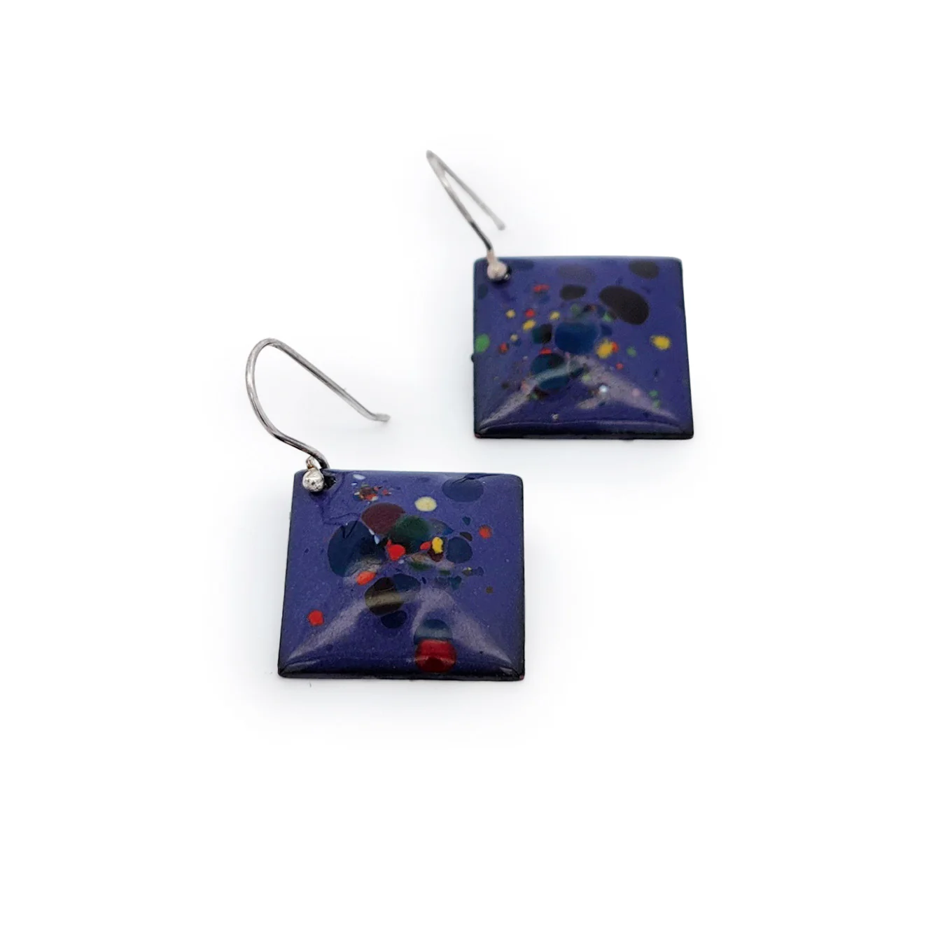 Square Purple Enamel Confetti Earrings - Image 2
