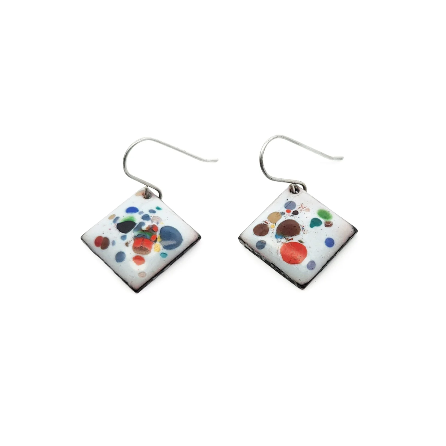 Square White Enamel Confetti Earrings
