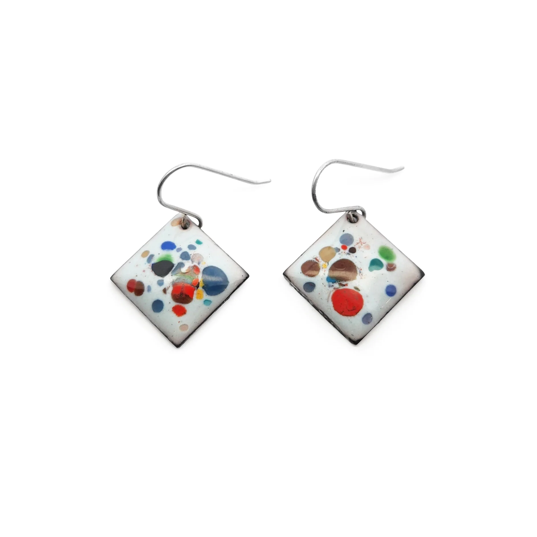 Square White Enamel Confetti Earrings - Image 2