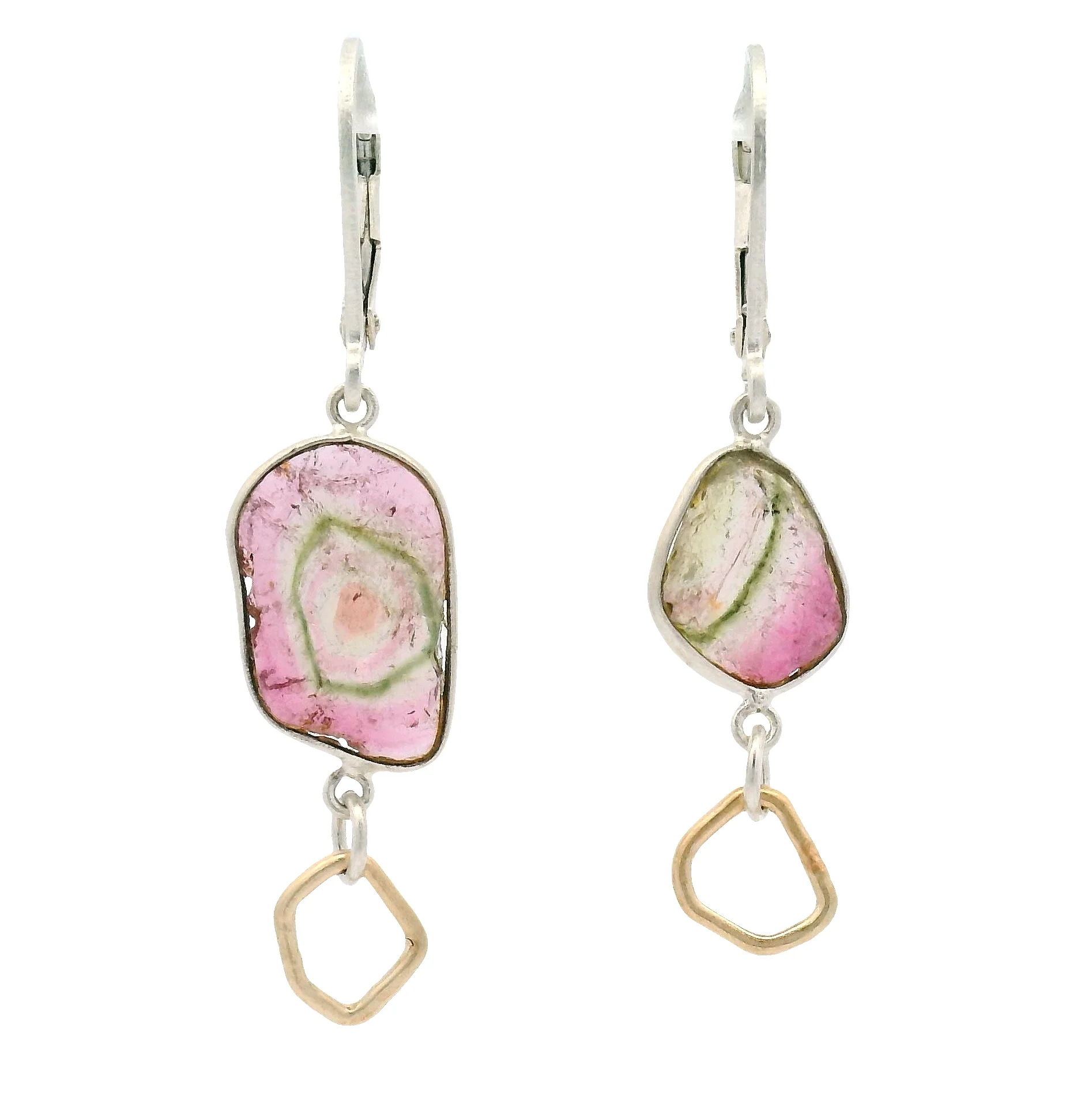 Sterling Silver and Copper Tourmaline Slice Earrings - Image 3