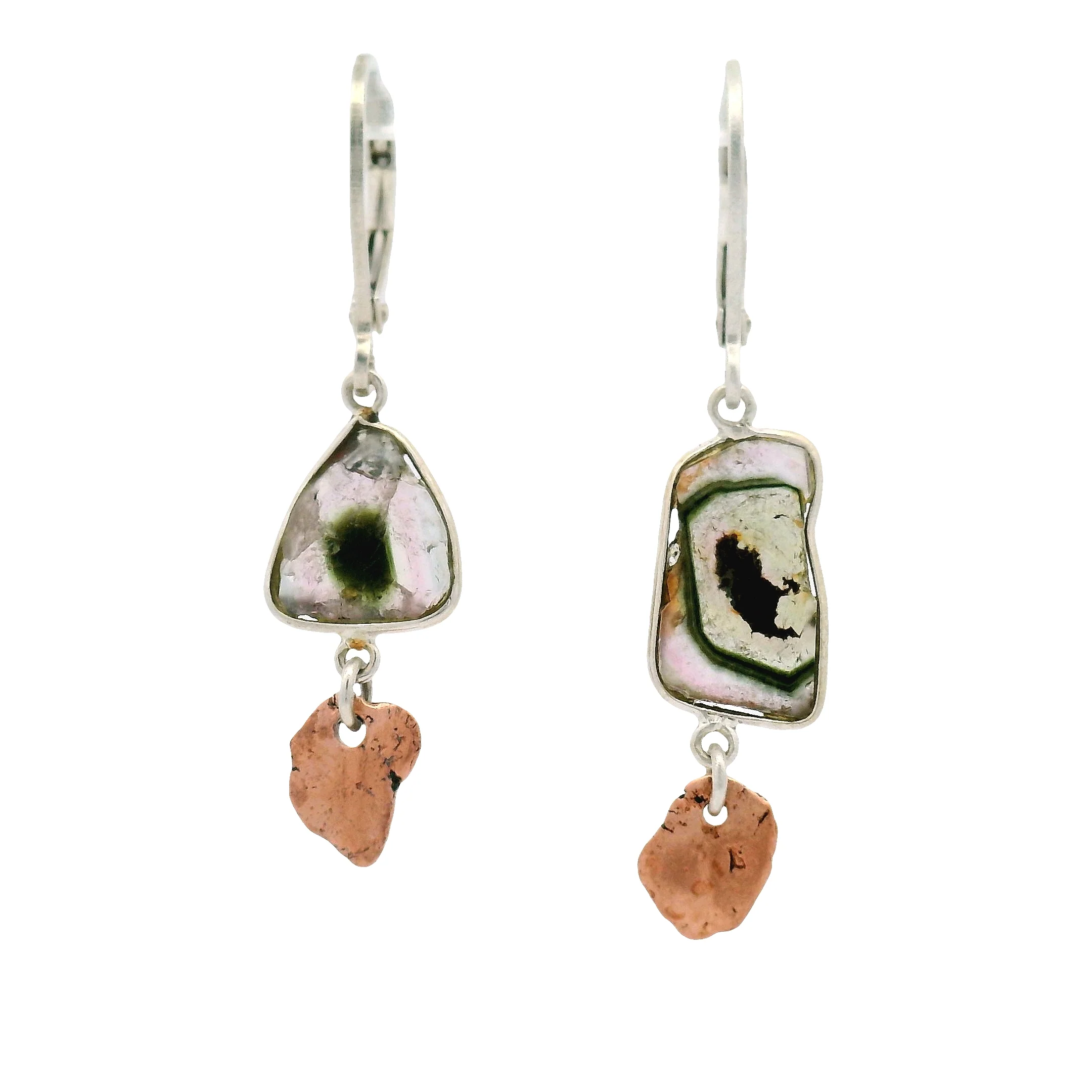Sterling Silver and Copper Tourmaline Slice Earrings - Image 4